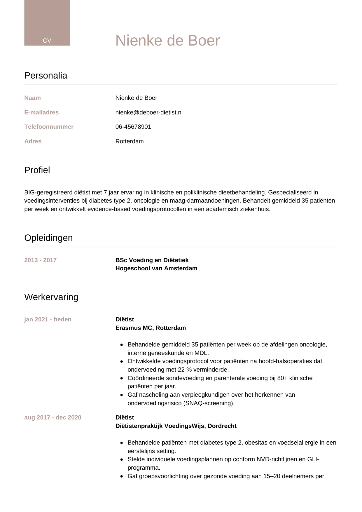 CV Luxe voor diëtist