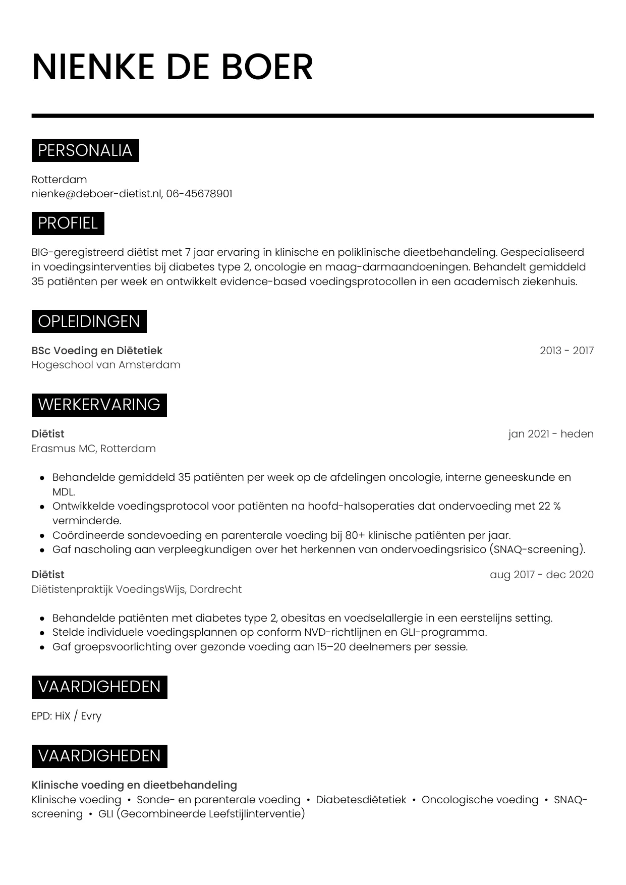 CV Metro voor diëtist