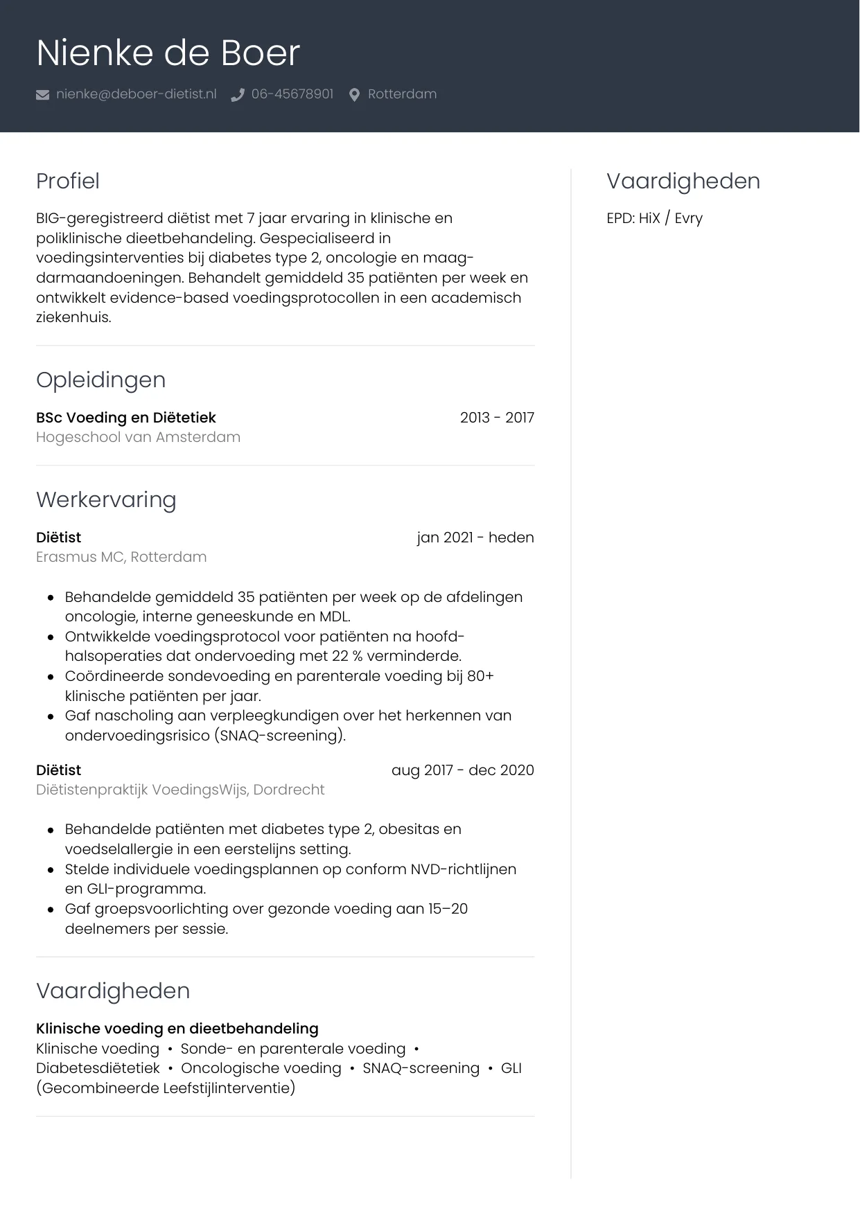 CV Professioneel voor diëtist