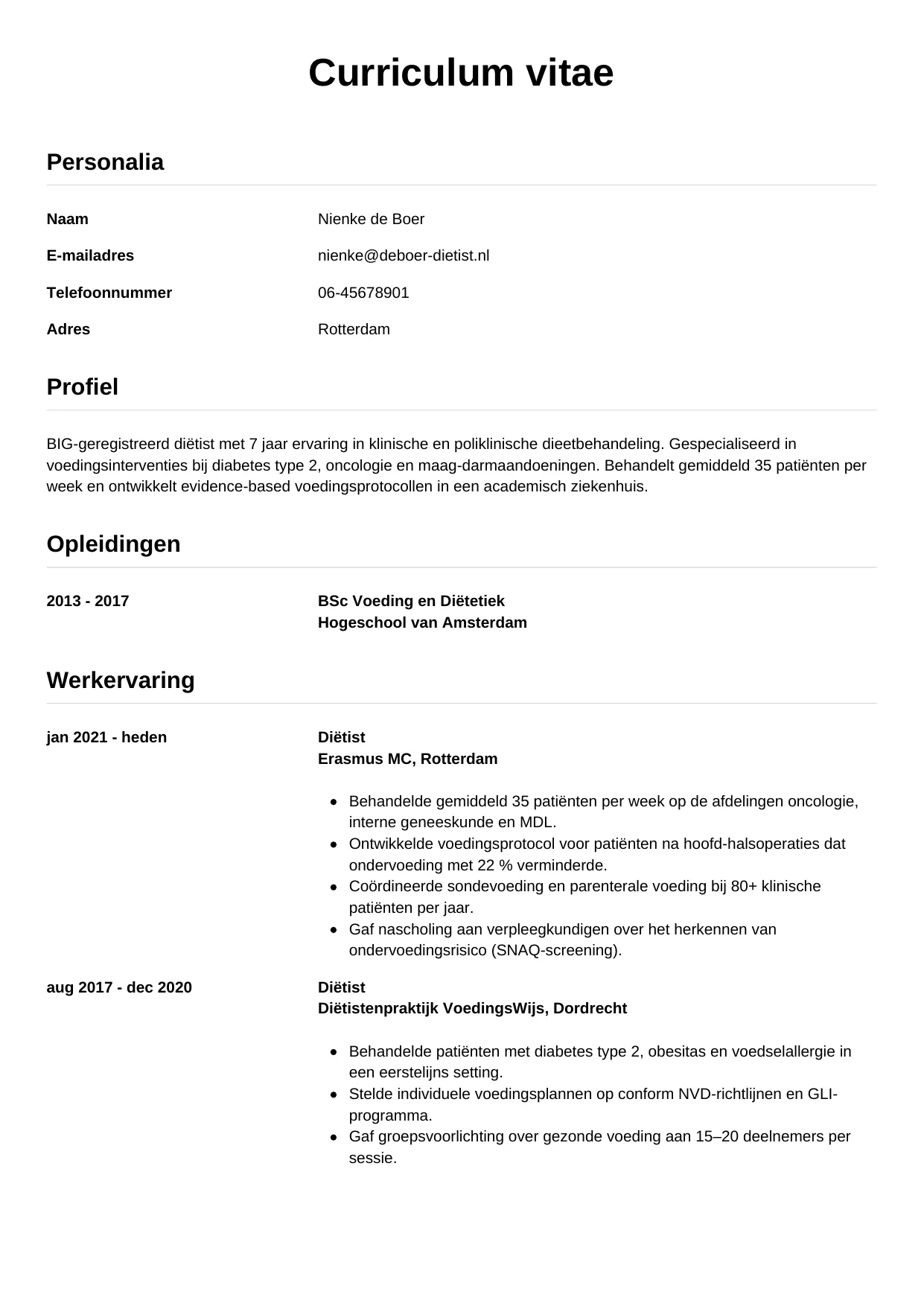 CV Simpel voor diëtist