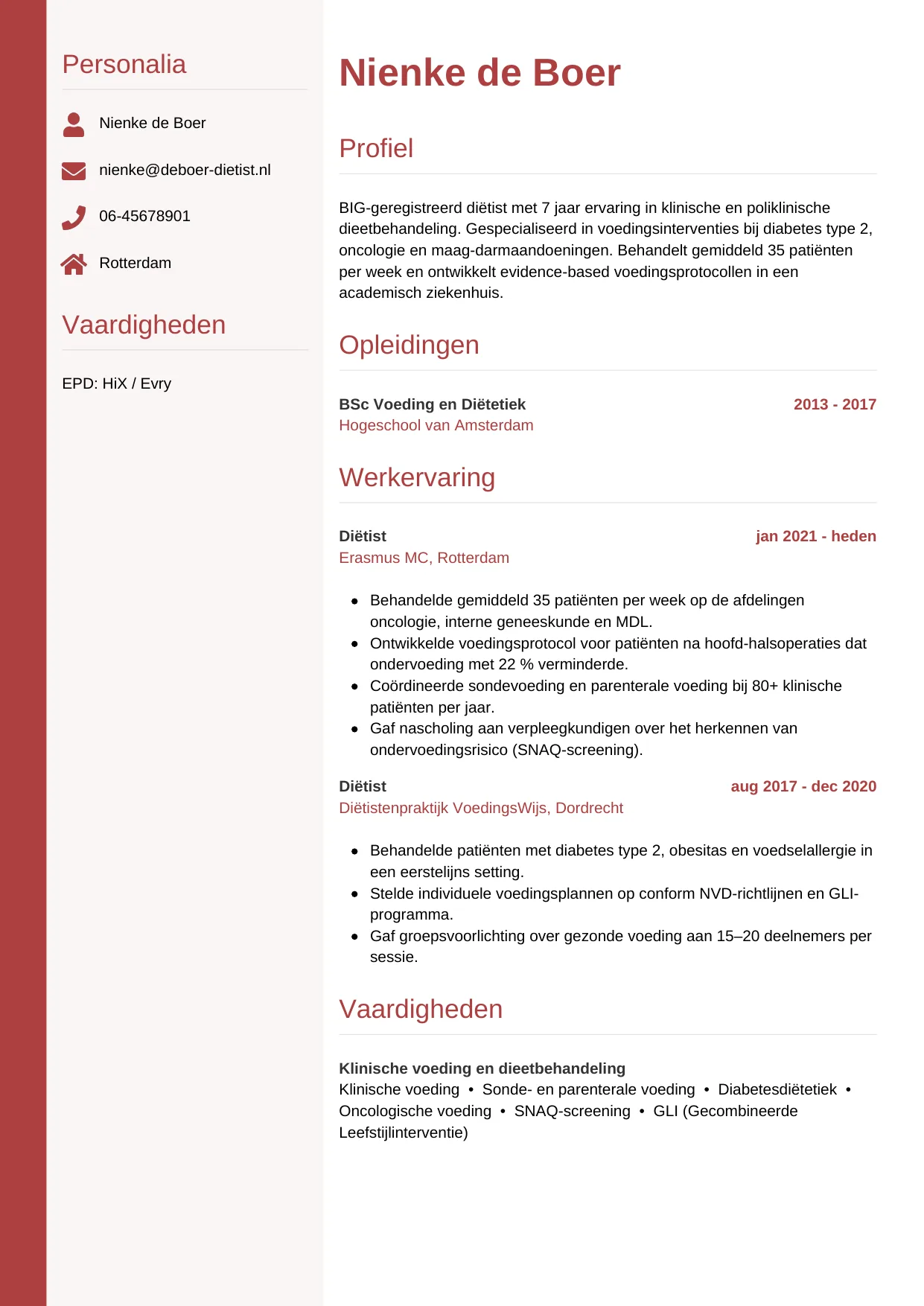 CV Verticaal voor diëtist