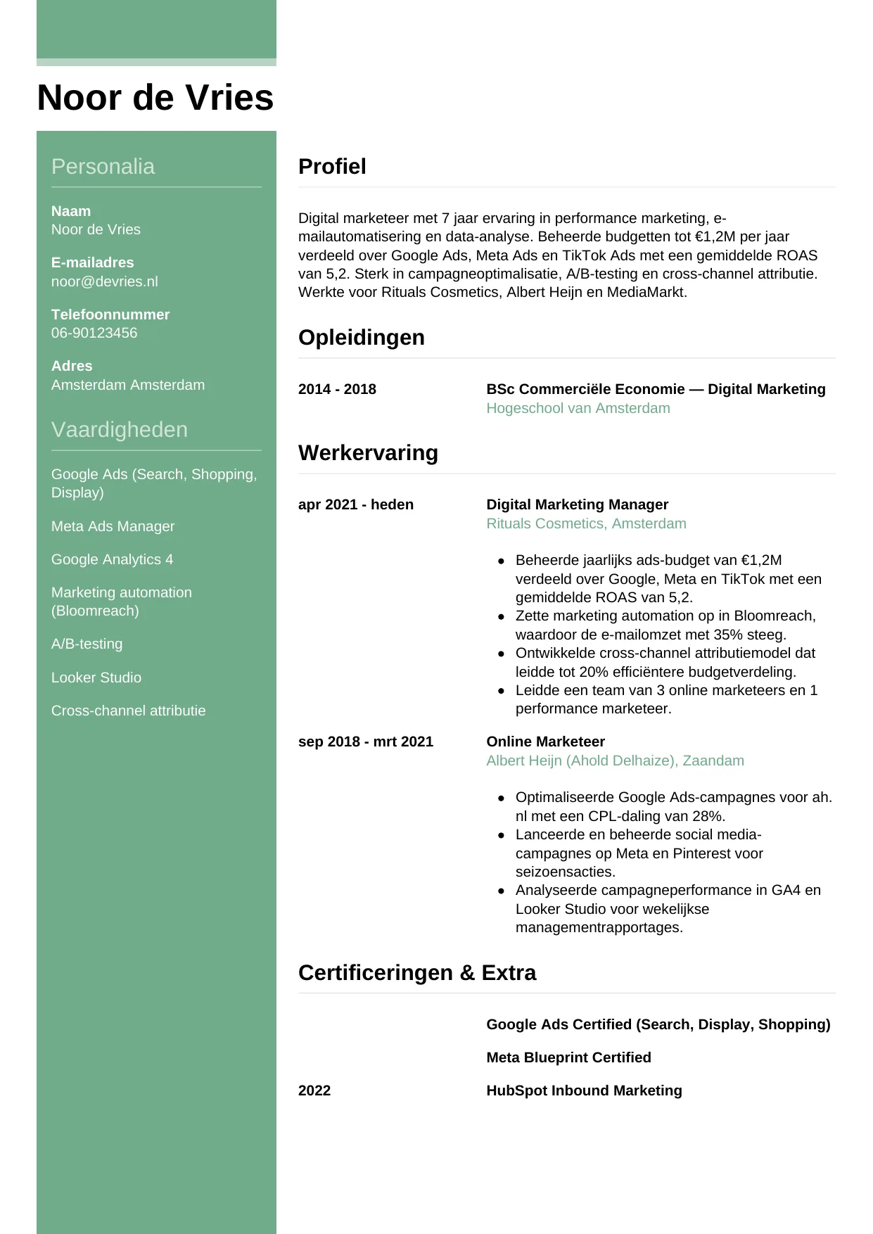 CV Casual voor digital marketeer