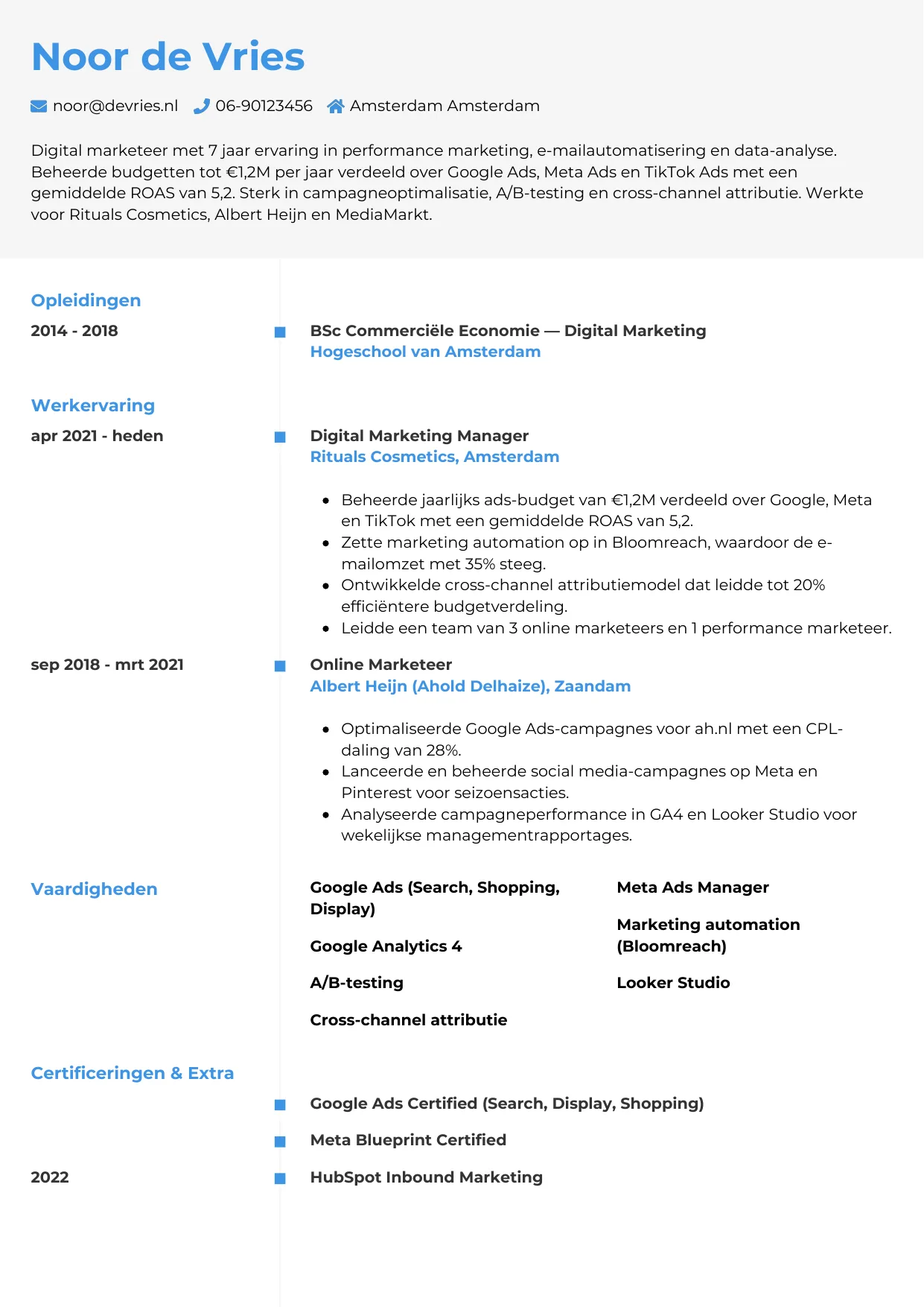 CV Chrono voor digital marketeer