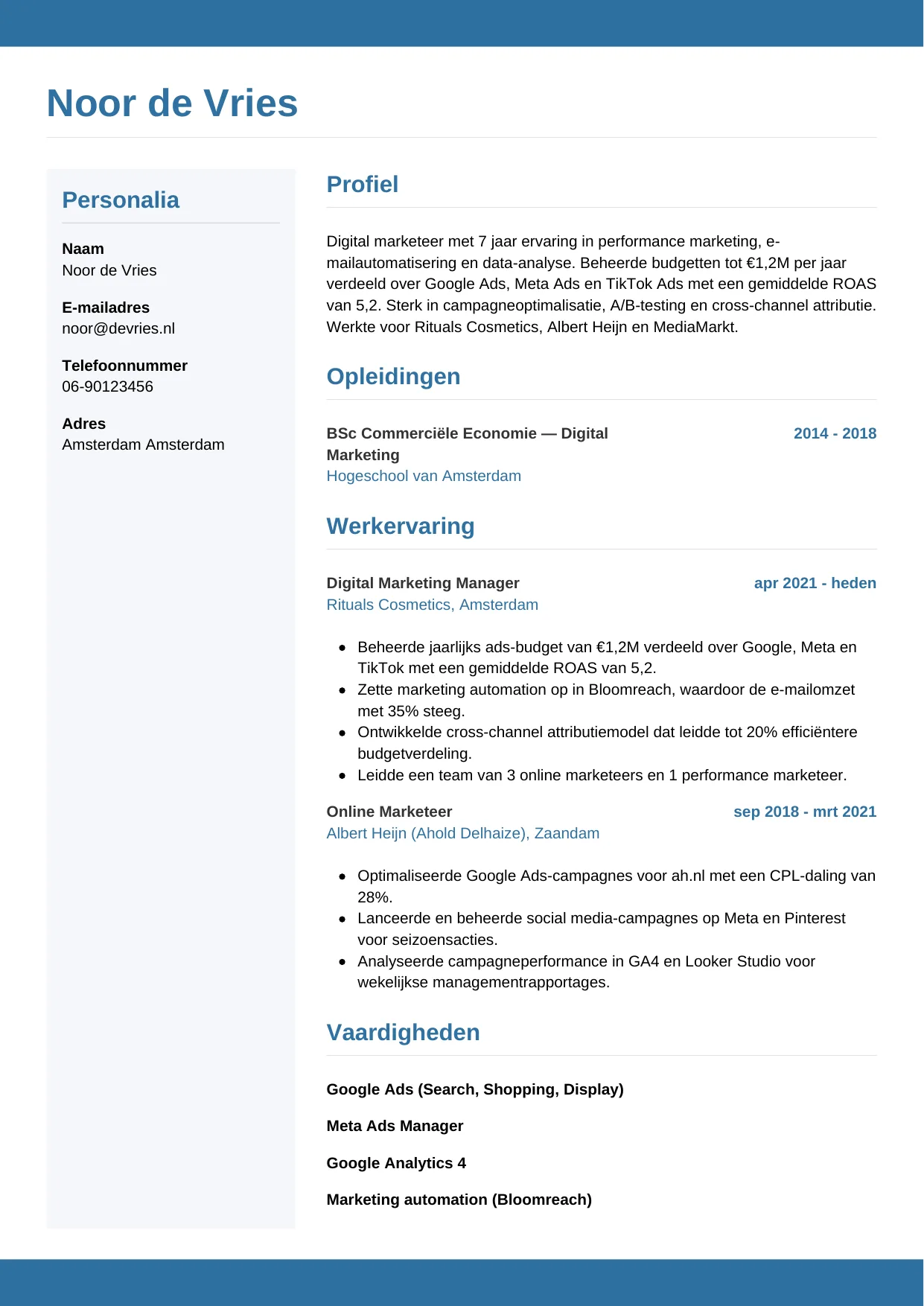 CV Horizontaal voor digital marketeer