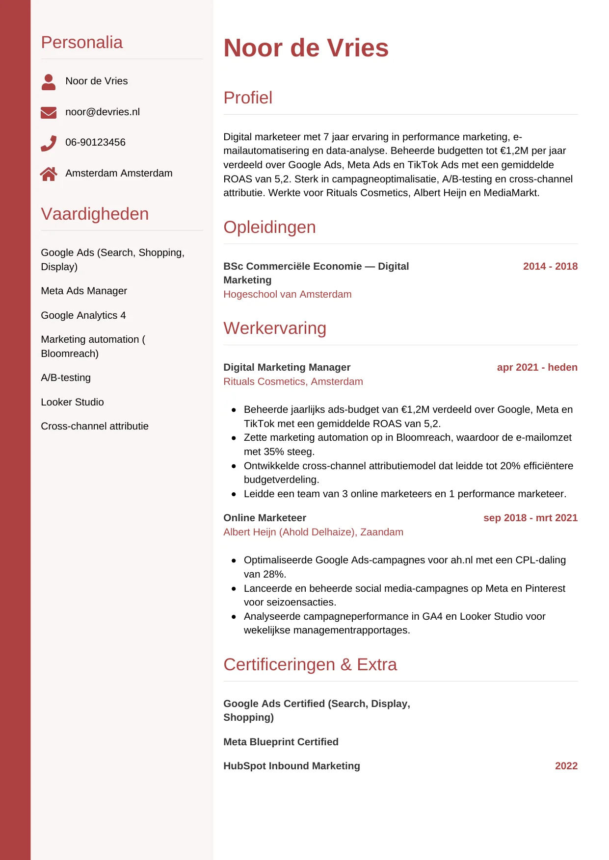 CV Verticaal voor digital marketeer