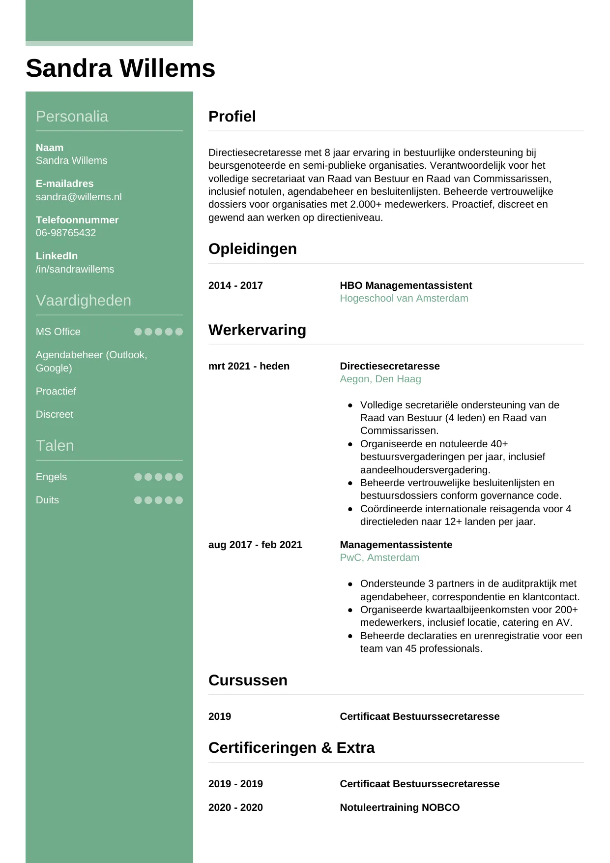 CV Casual voor directiesecretaresse