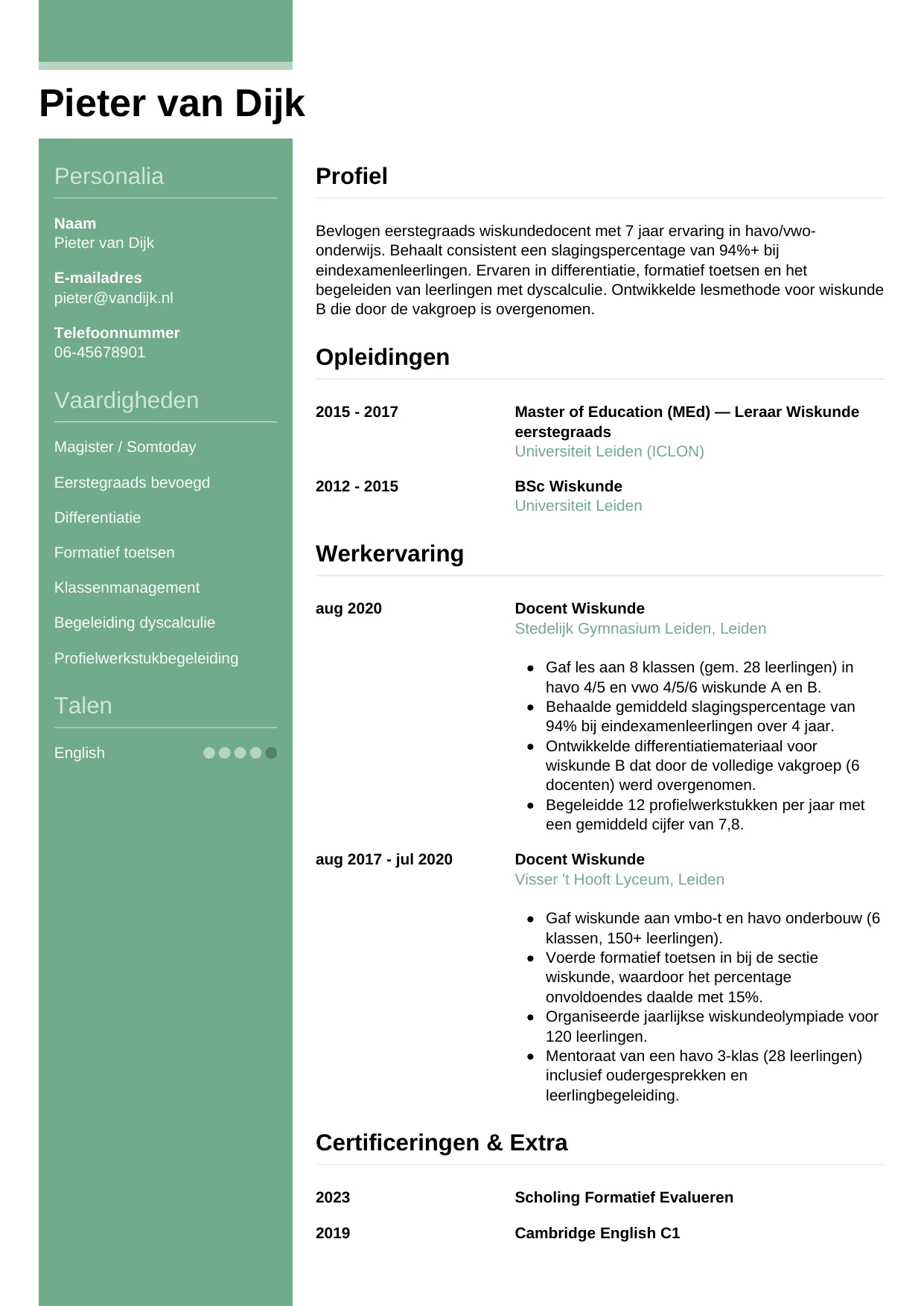 CV Casual voor docent