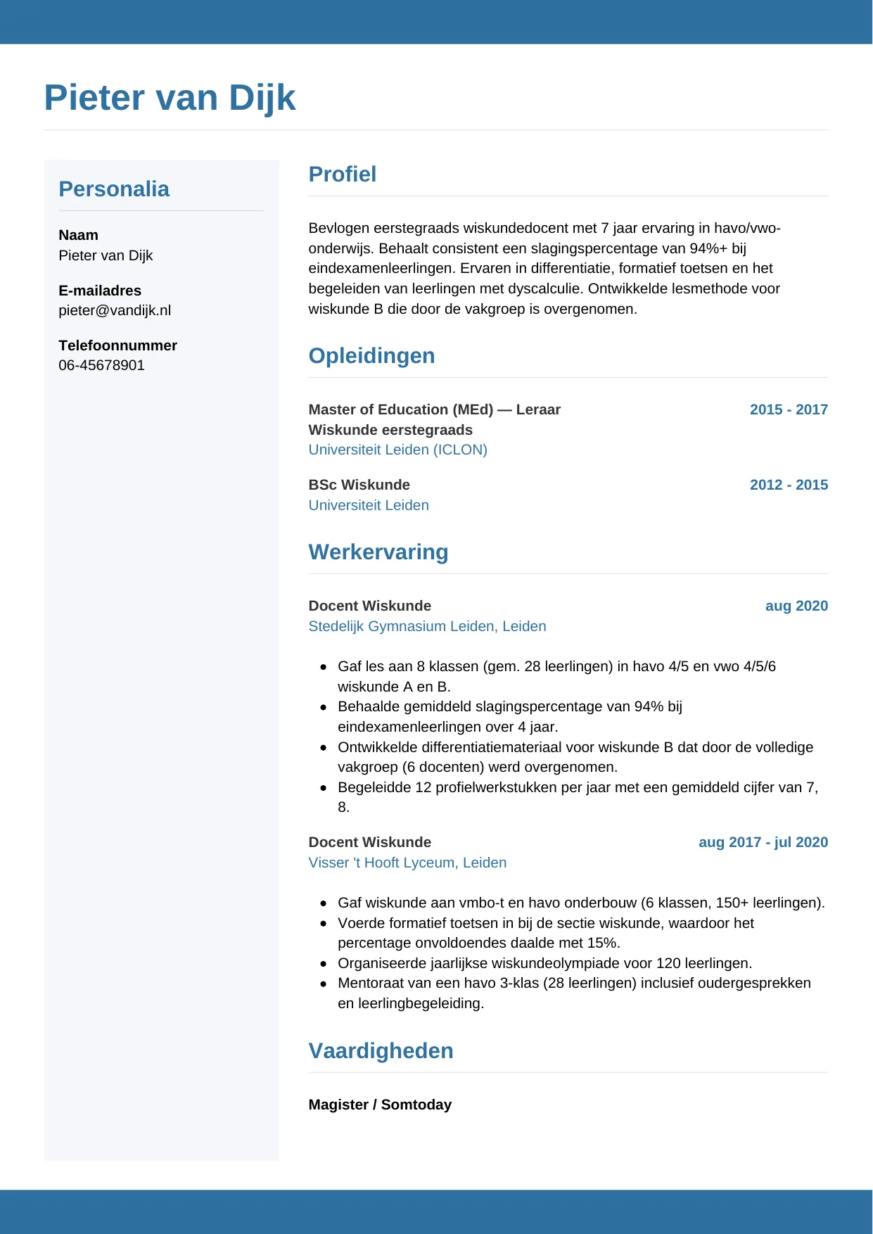 CV Horizontaal voor docent