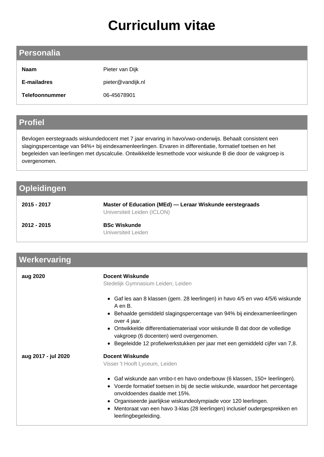 CV Klassiek voor docent