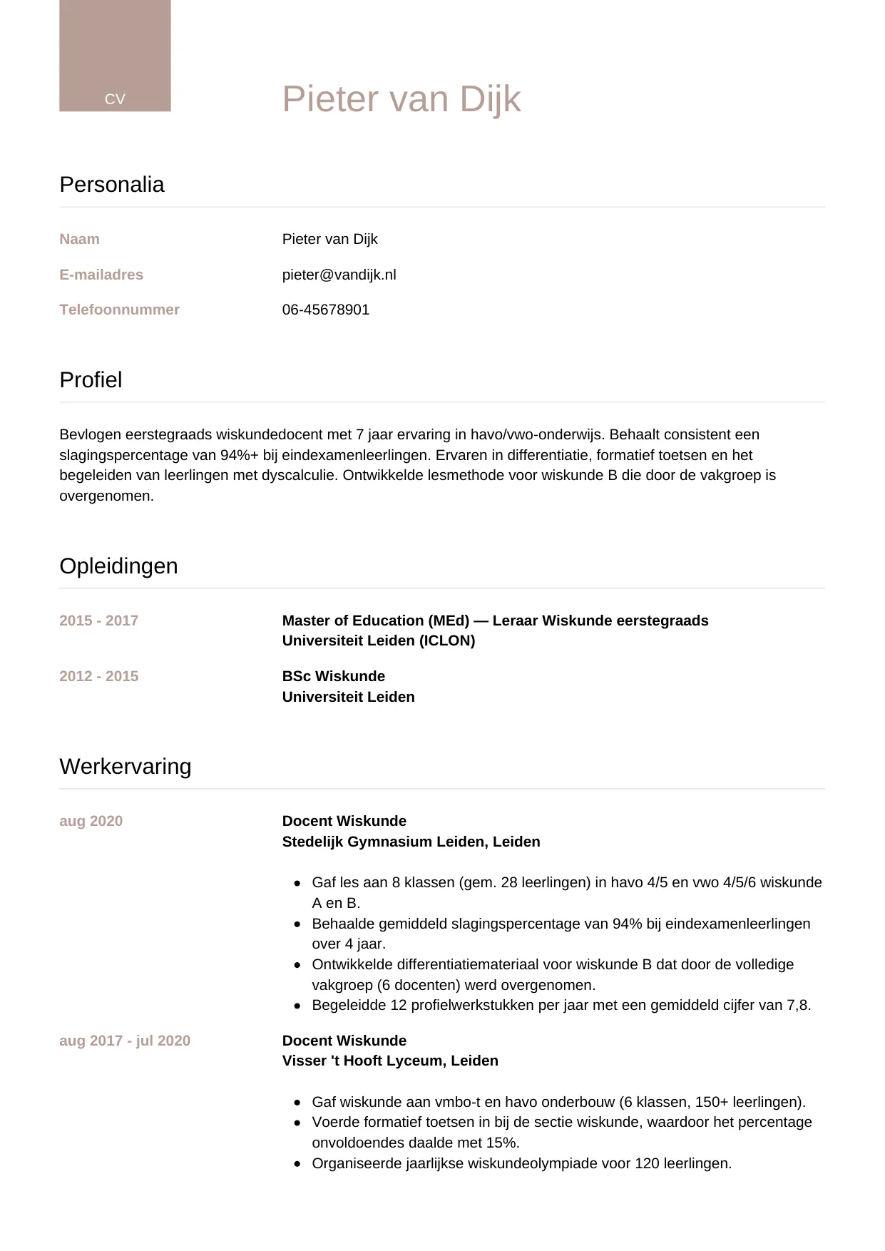 CV Luxe voor docent