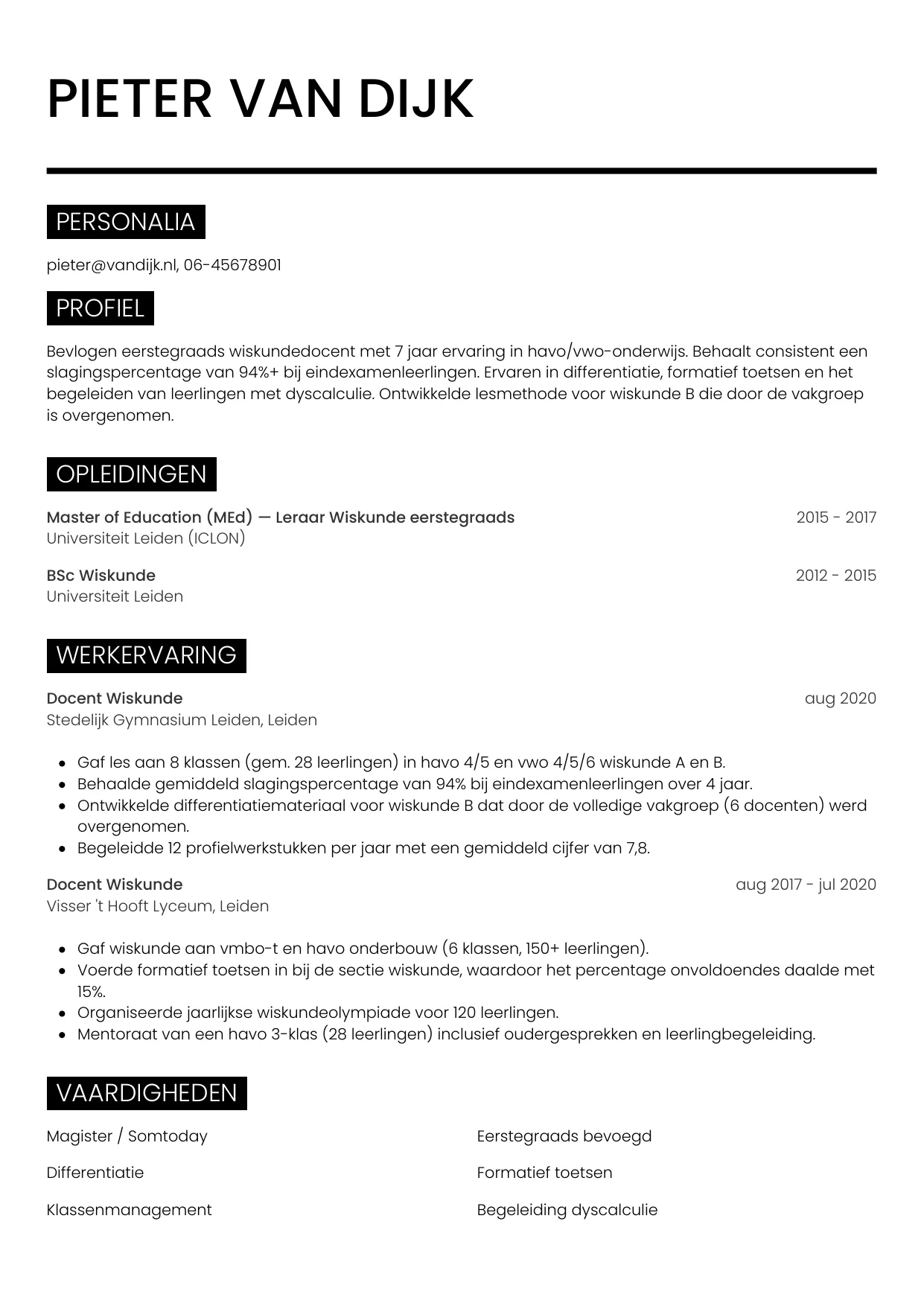 CV Metro voor docent