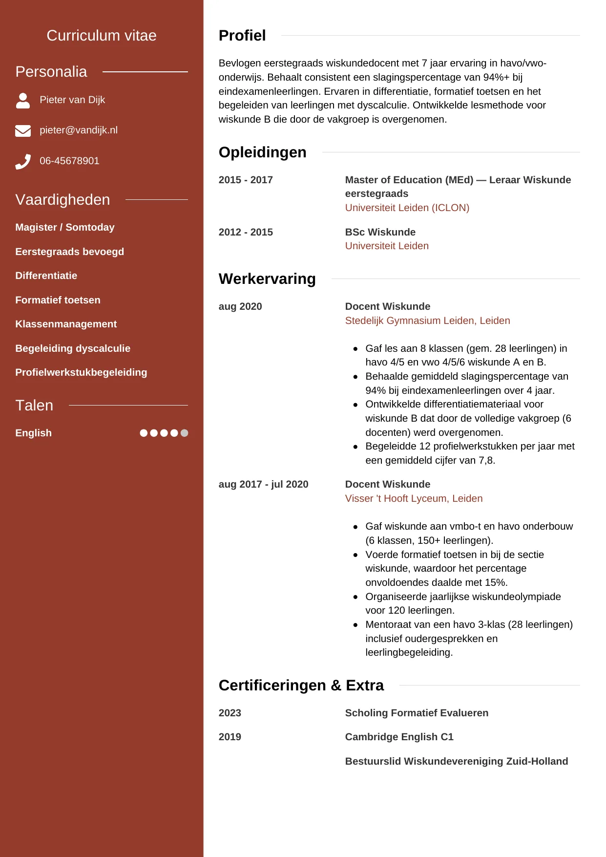 CV Modern voor docent