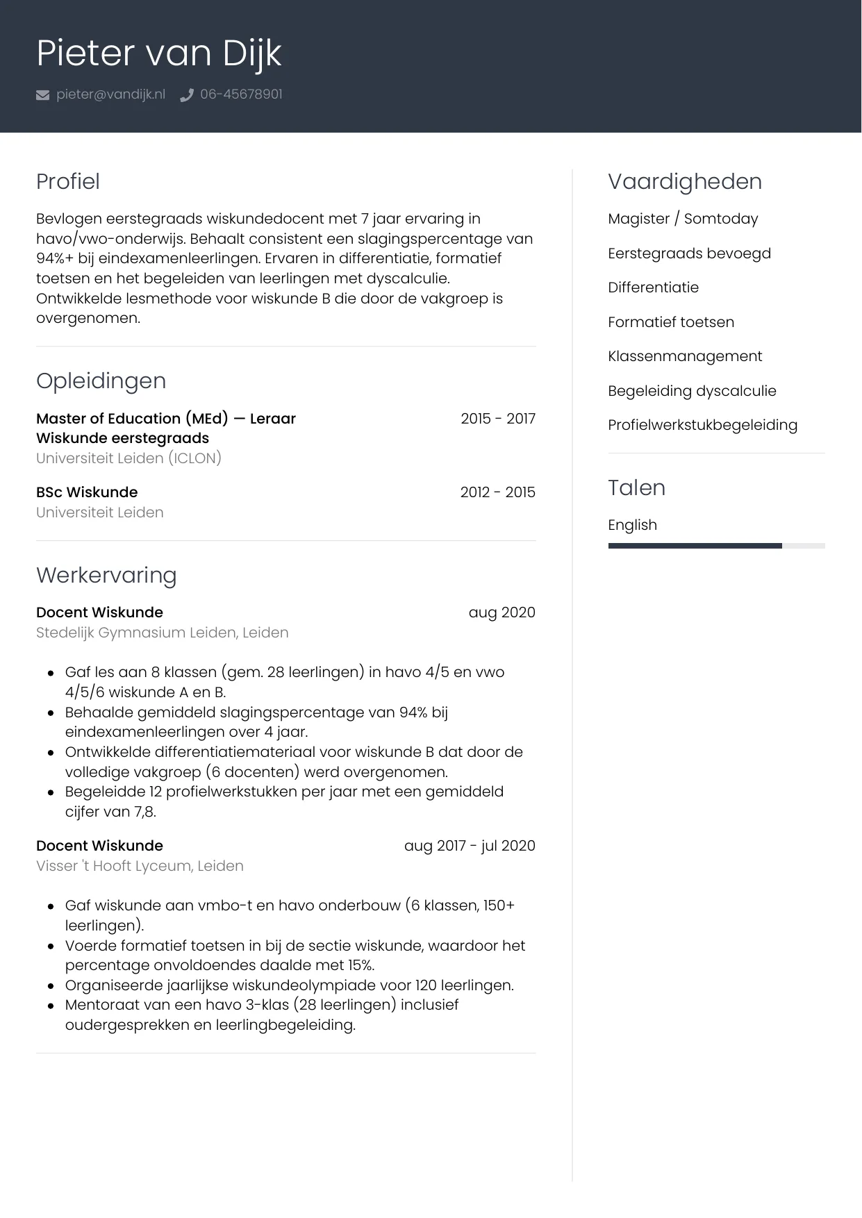 CV Professioneel voor docent