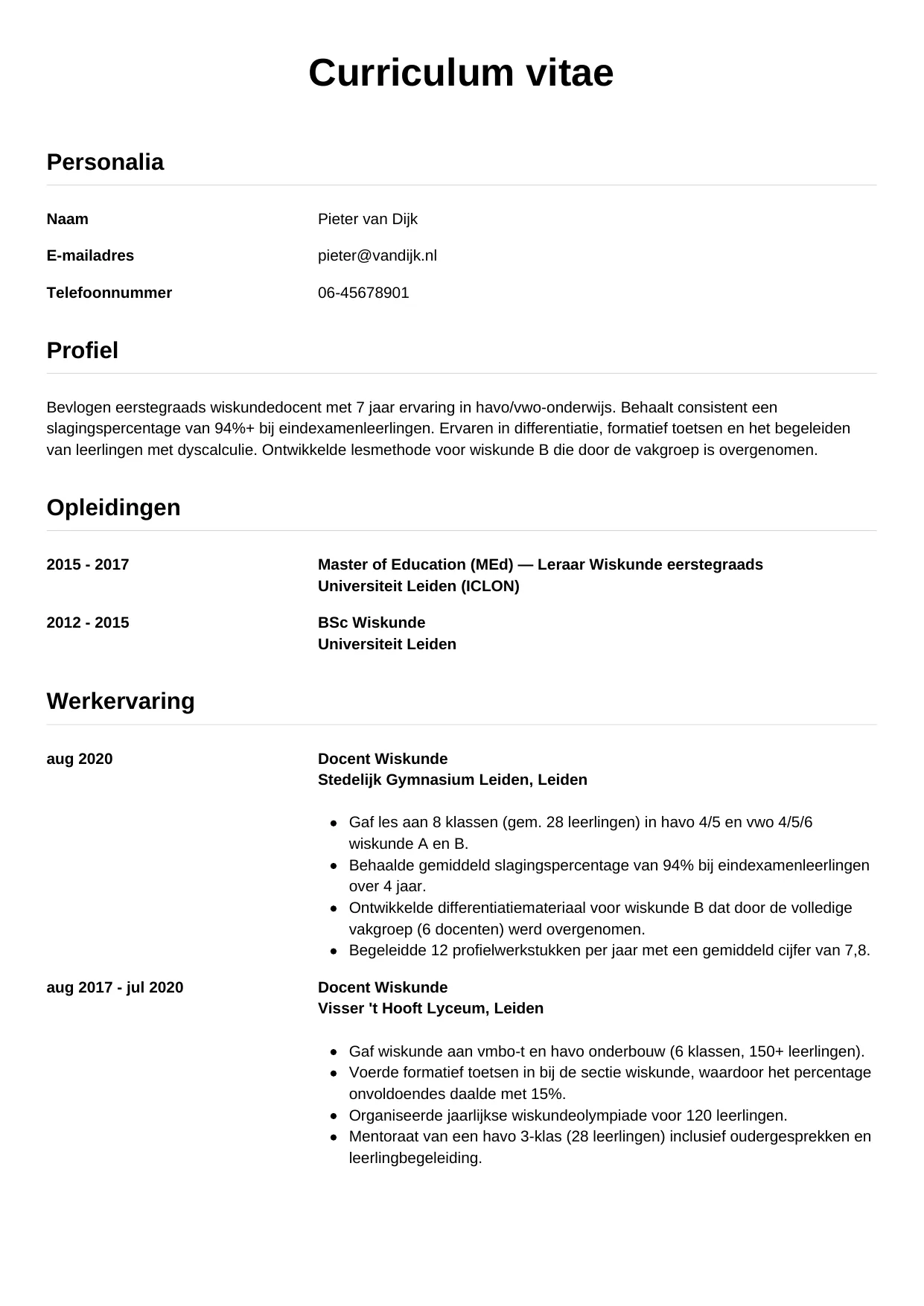 CV Simpel voor docent