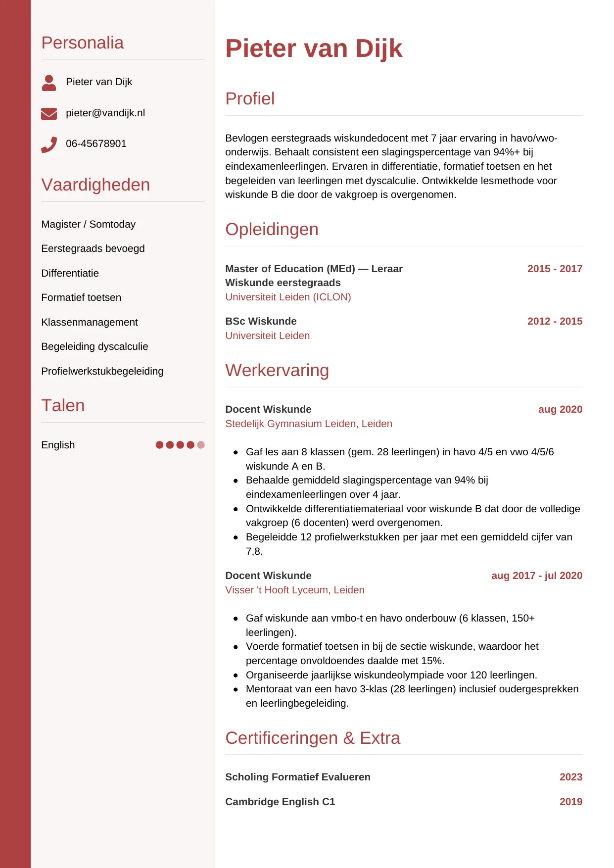CV Verticaal voor docent