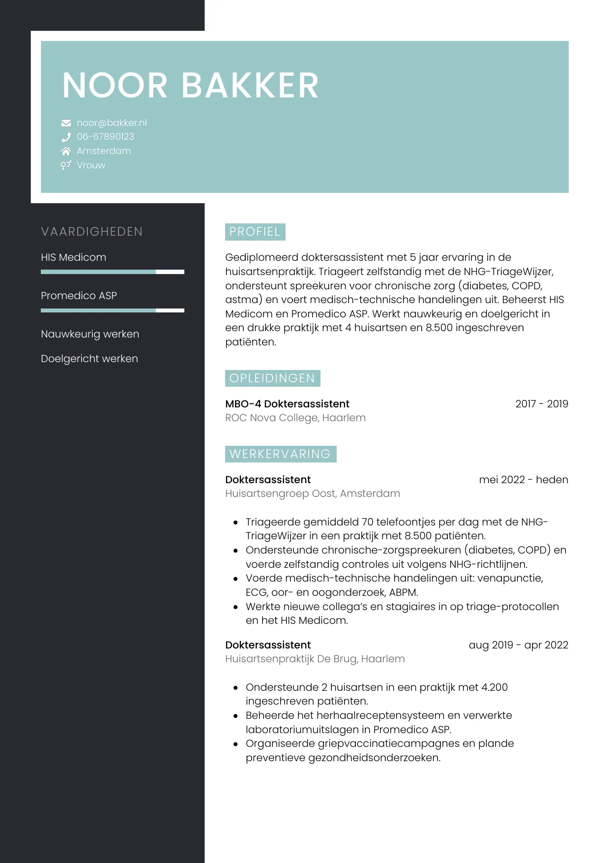 CV Elegant voor doktersassistent