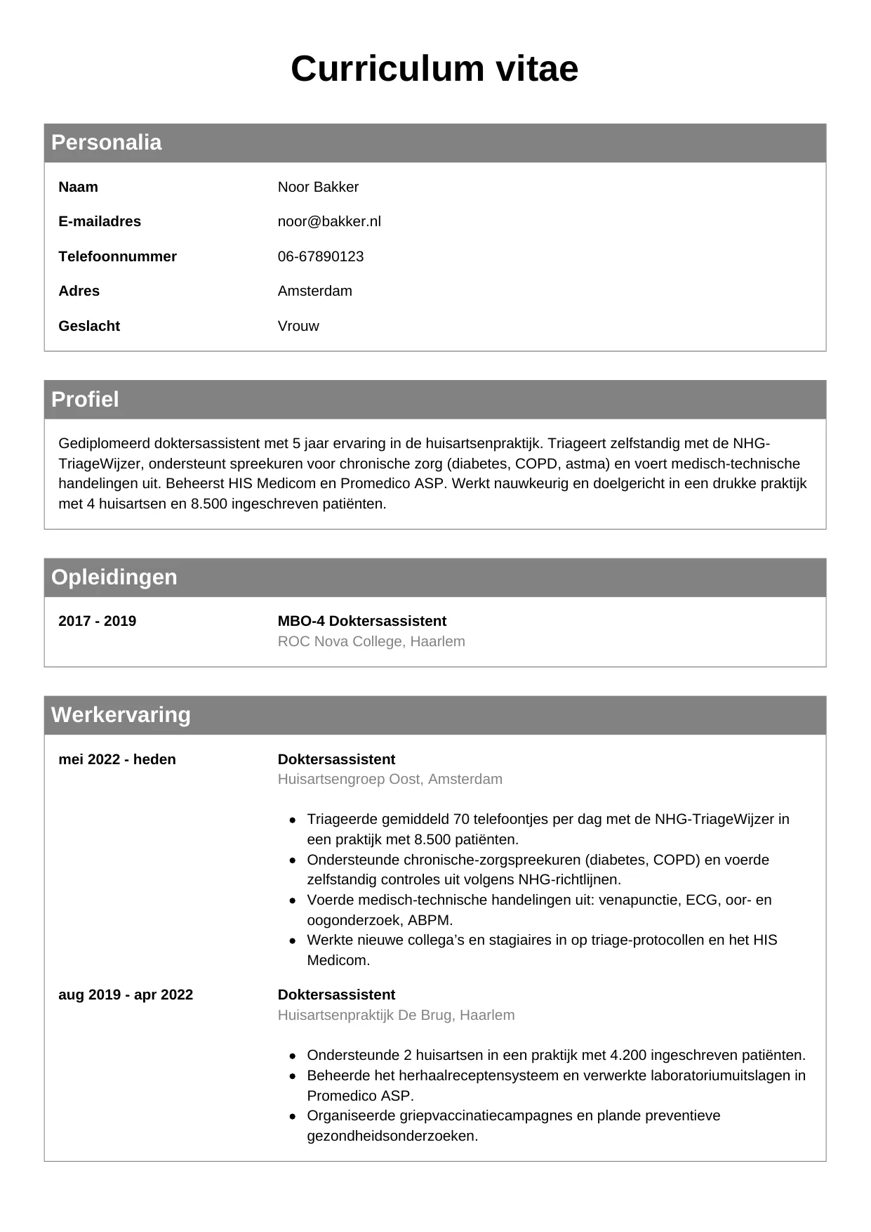 CV Klassiek voor doktersassistent