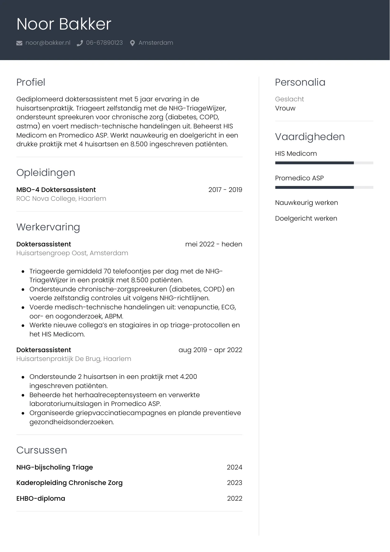 CV Professioneel voor doktersassistent