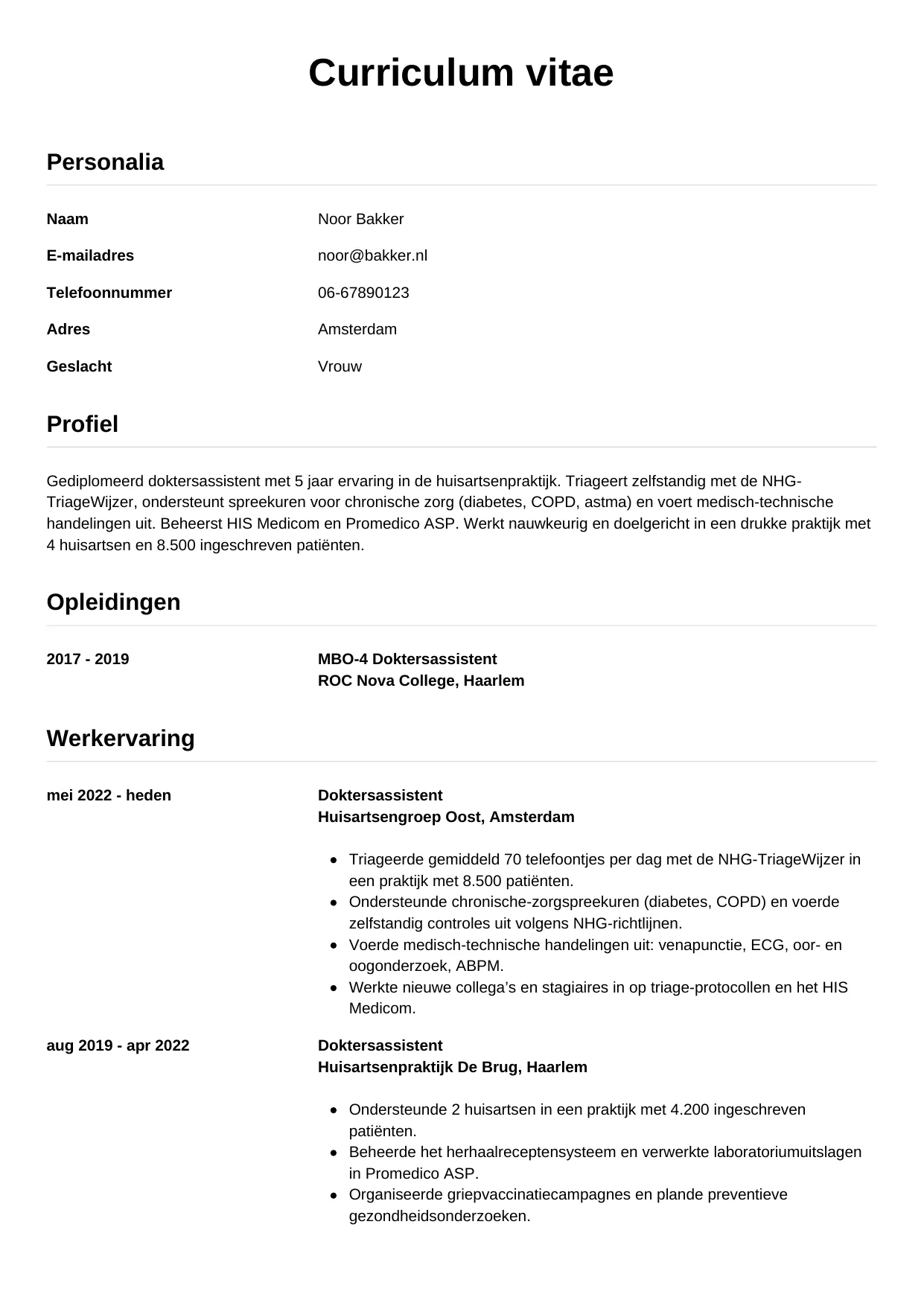 CV Simpel voor doktersassistent