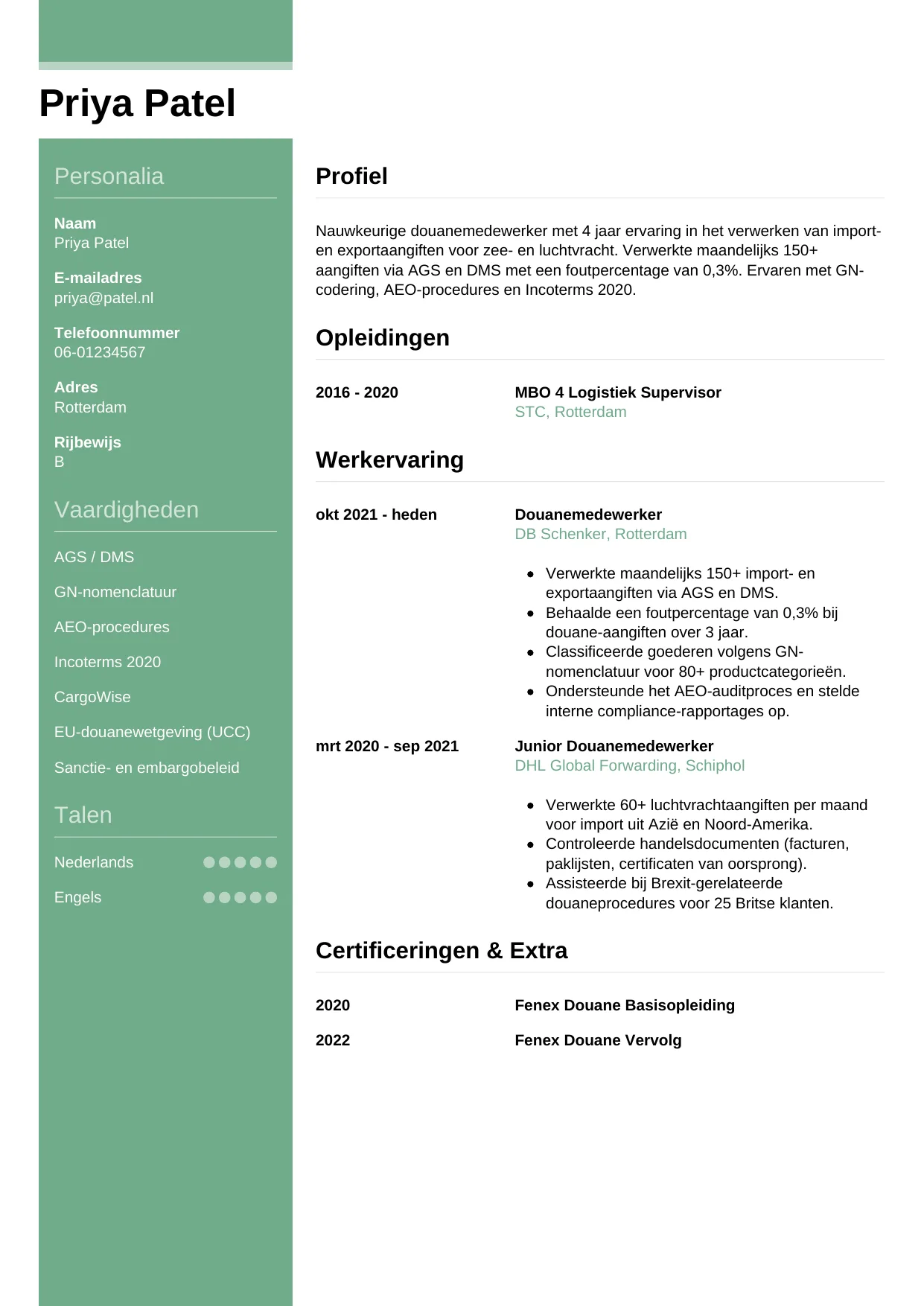 CV Casual voor douanemedewerker
