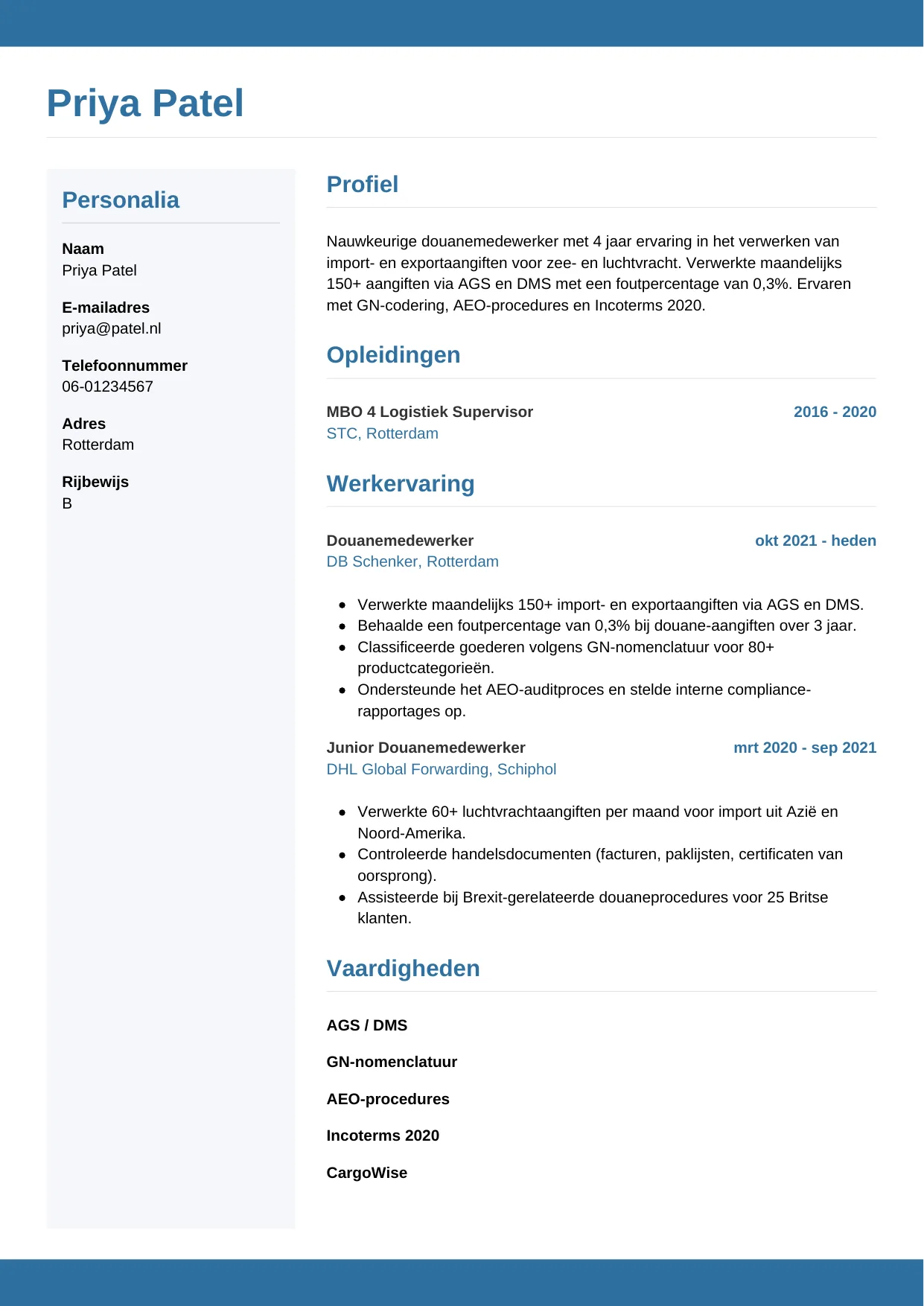 CV Horizontaal voor douanemedewerker