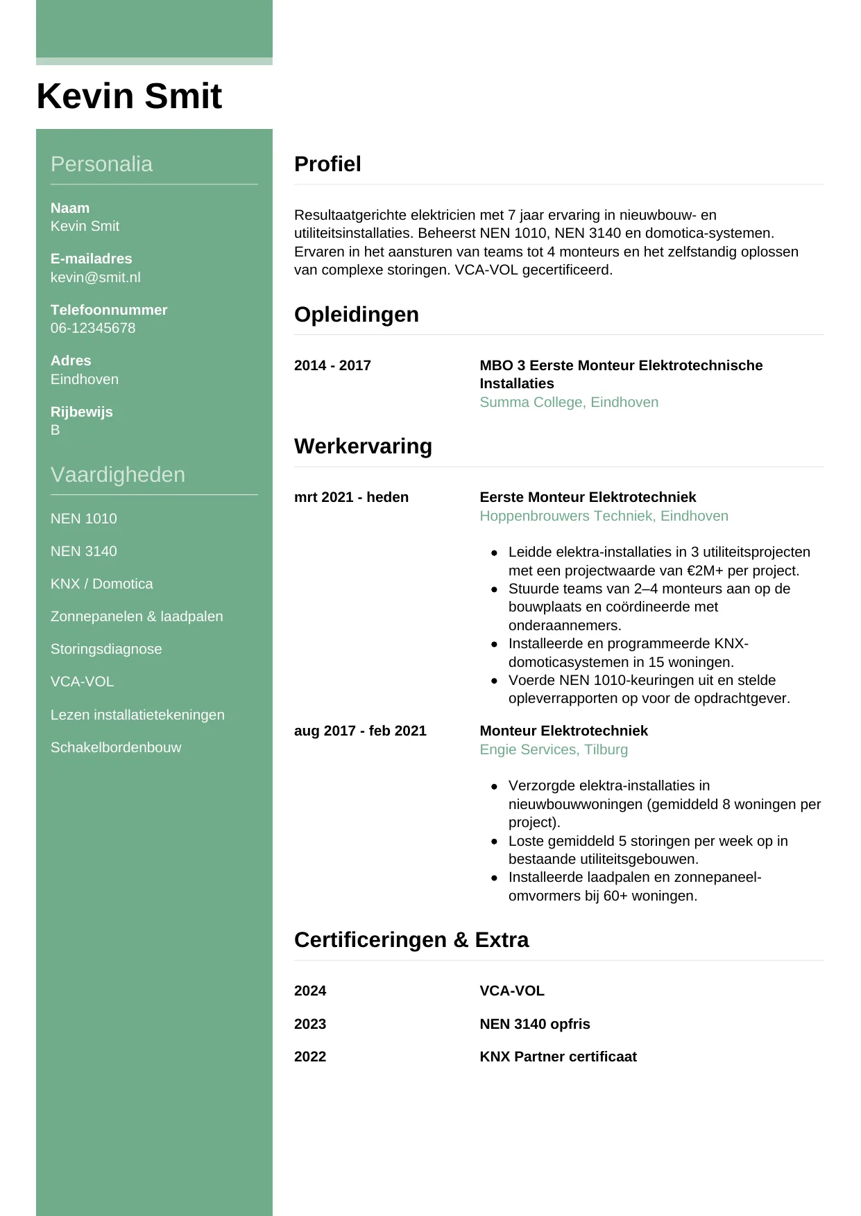CV Casual voor elektricien