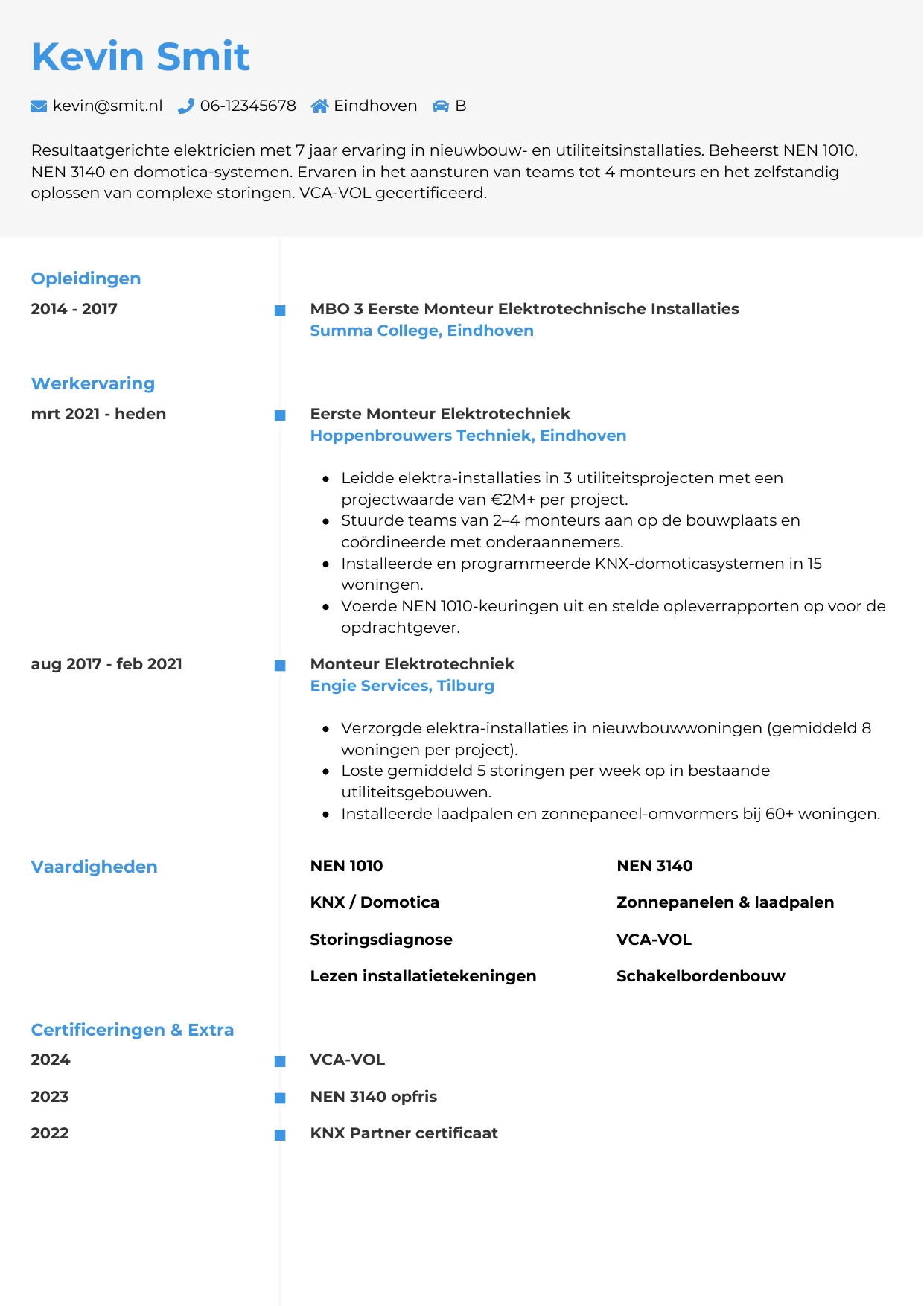 CV Chrono voor elektricien