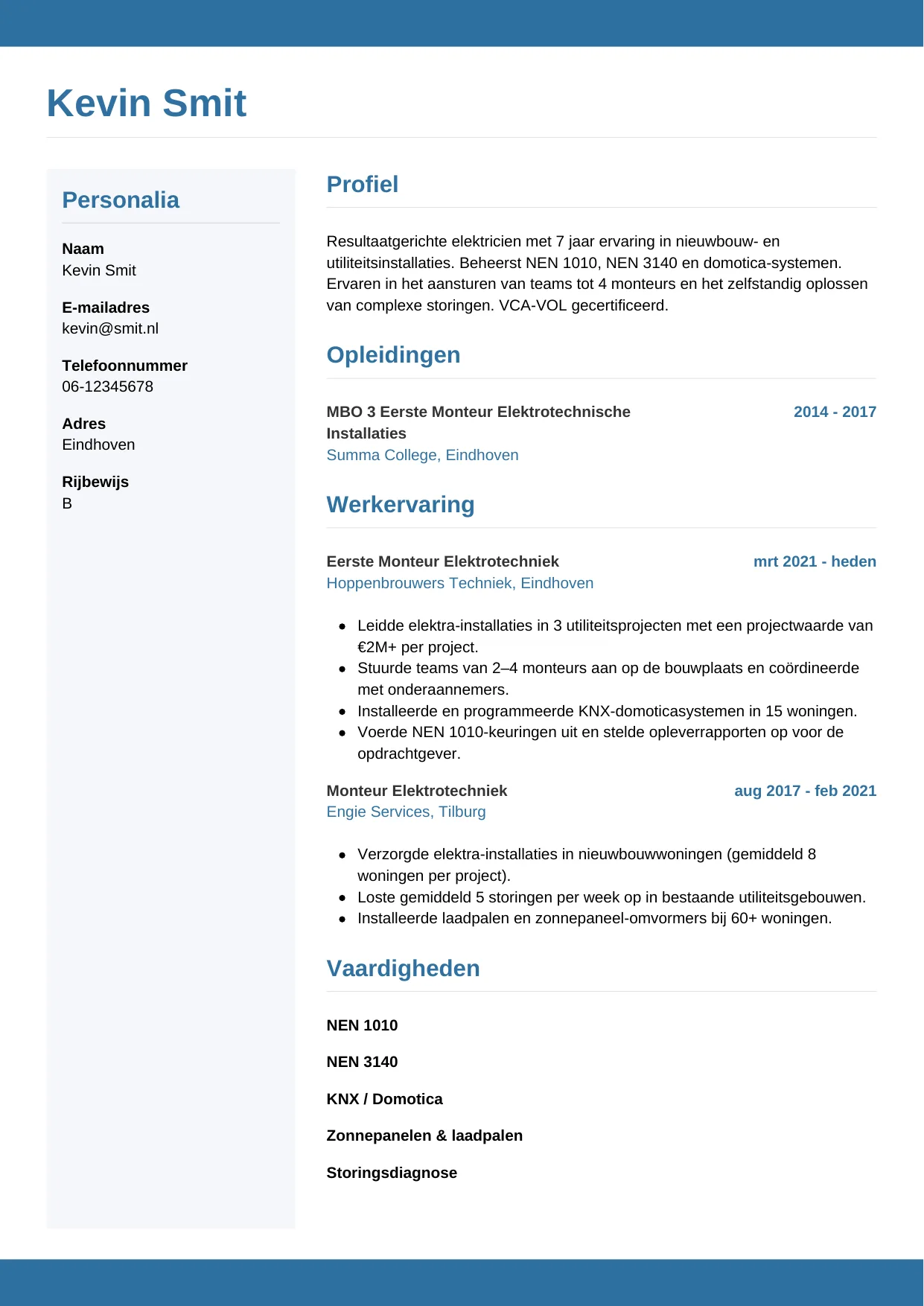 CV Horizontaal voor elektricien