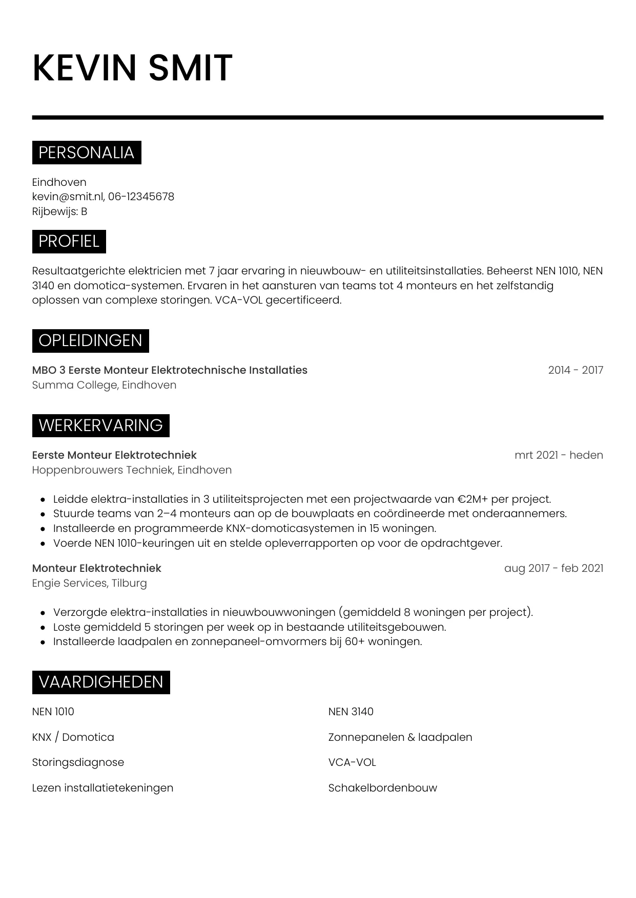 CV Metro voor elektricien
