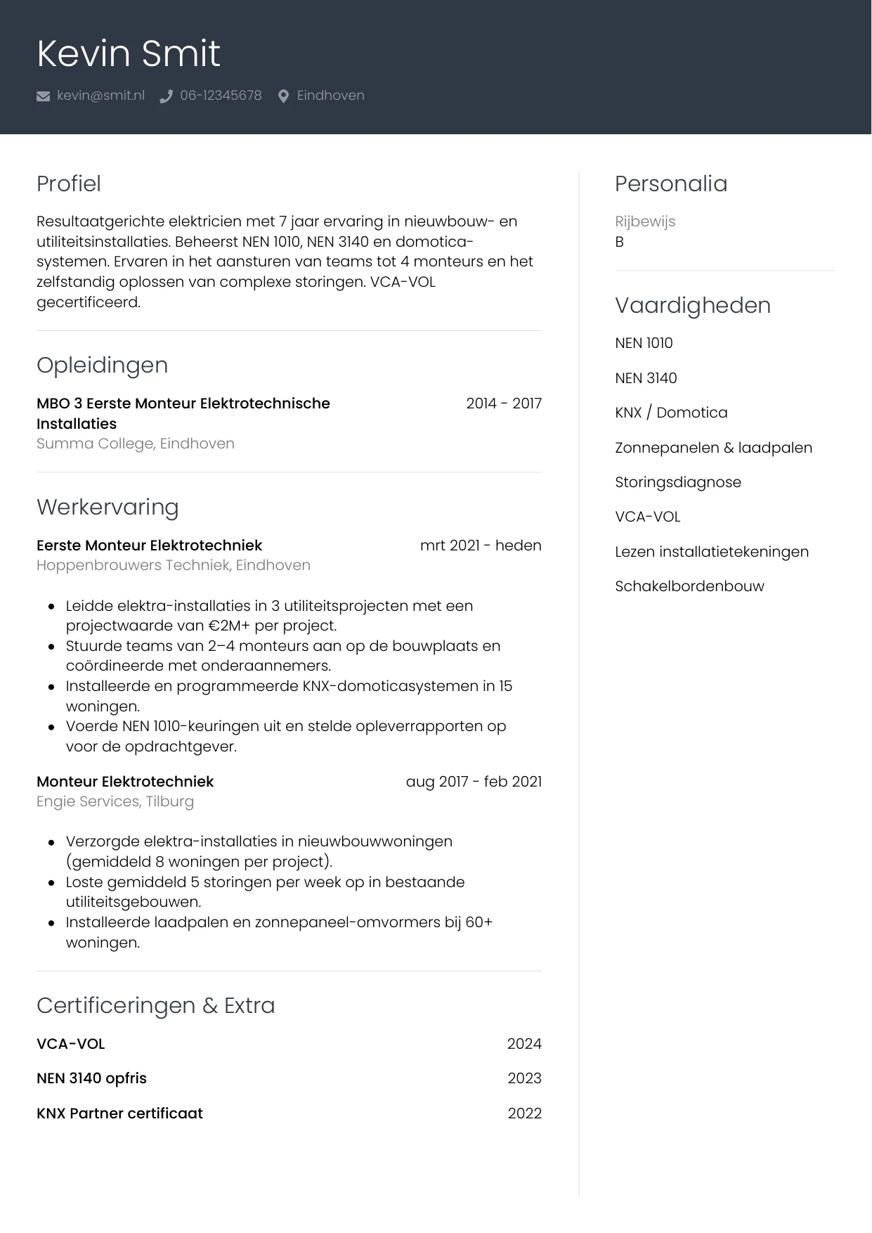 CV Professioneel voor elektricien