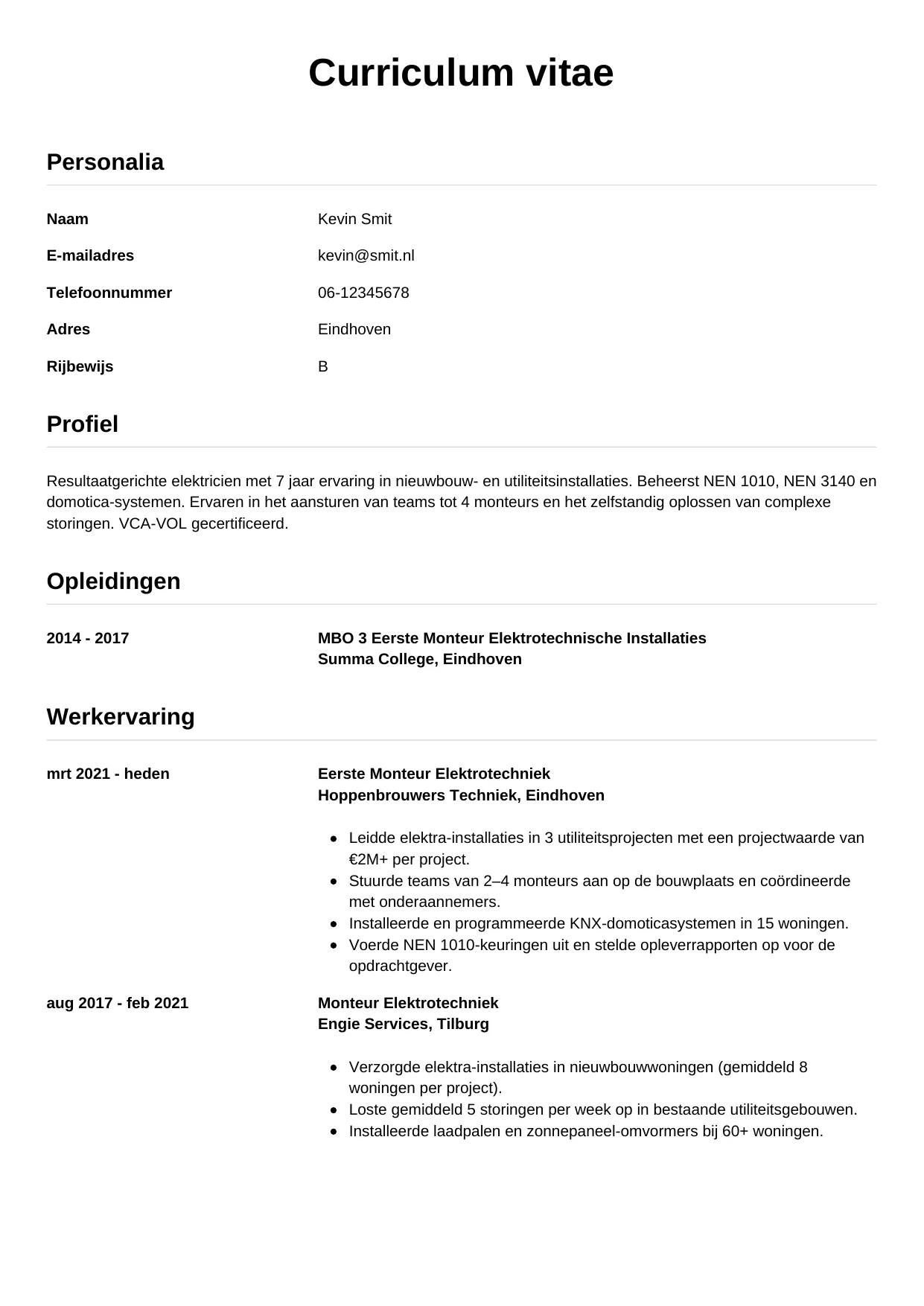 CV Simpel voor elektricien