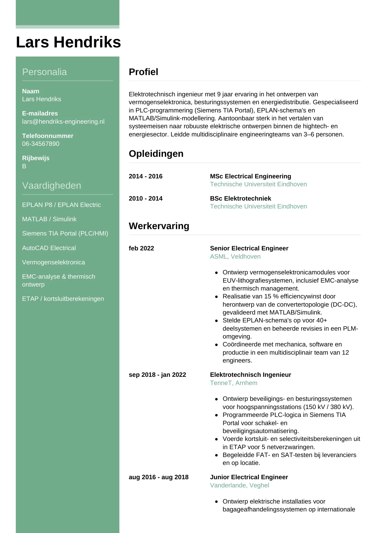 CV Casual voor elektrotechnisch ingenieur