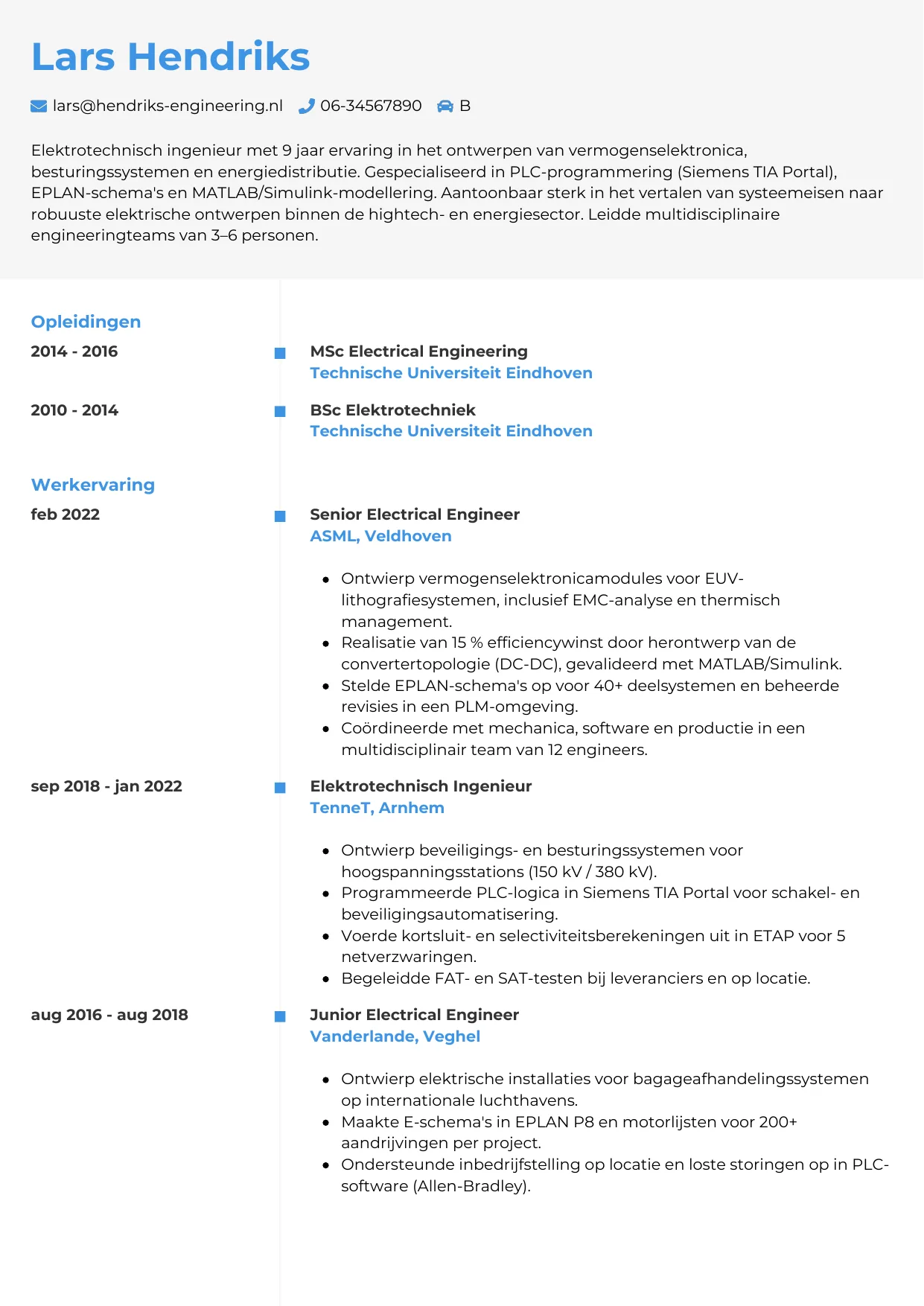 CV Chrono voor elektrotechnisch ingenieur