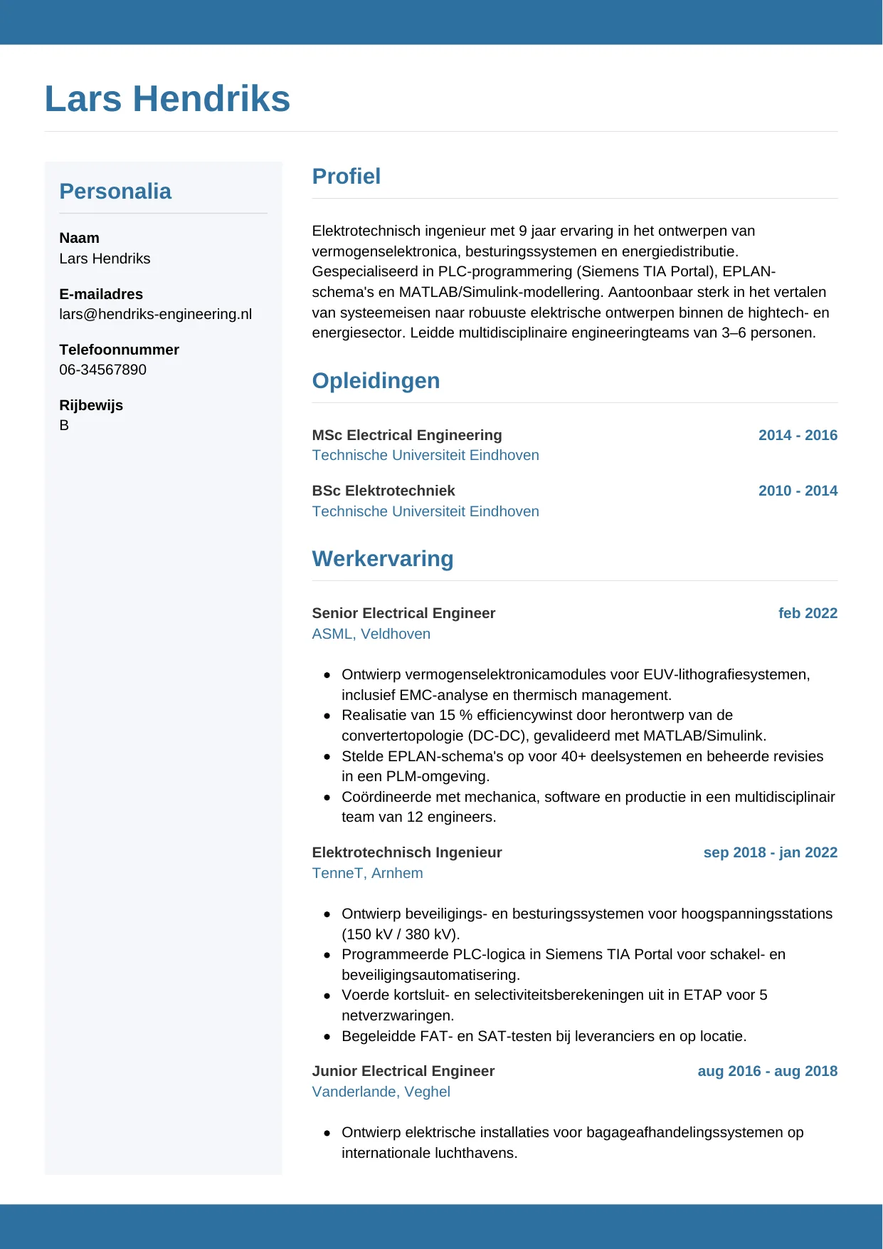 CV Horizontaal voor elektrotechnisch ingenieur