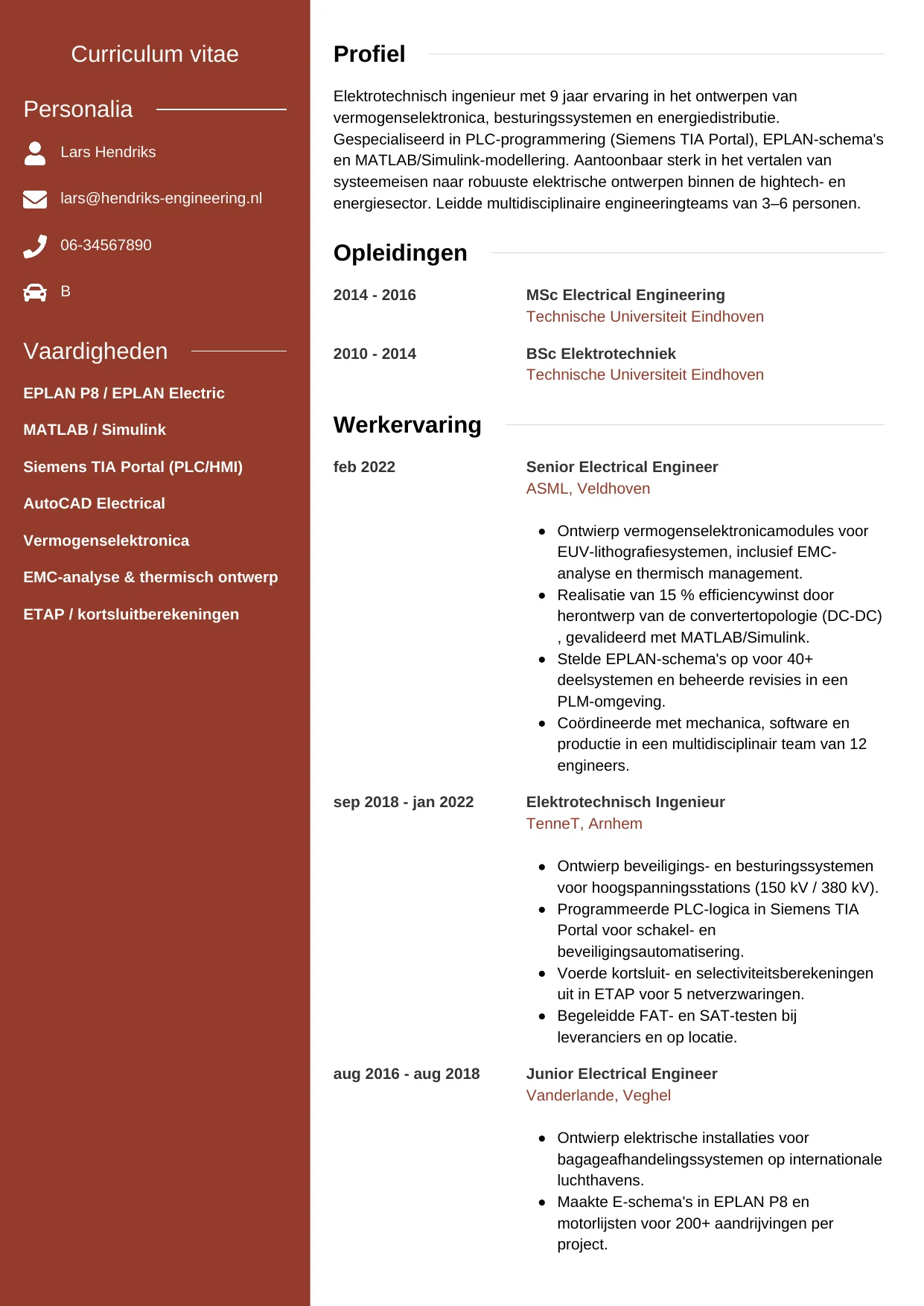 CV Modern voor elektrotechnisch ingenieur