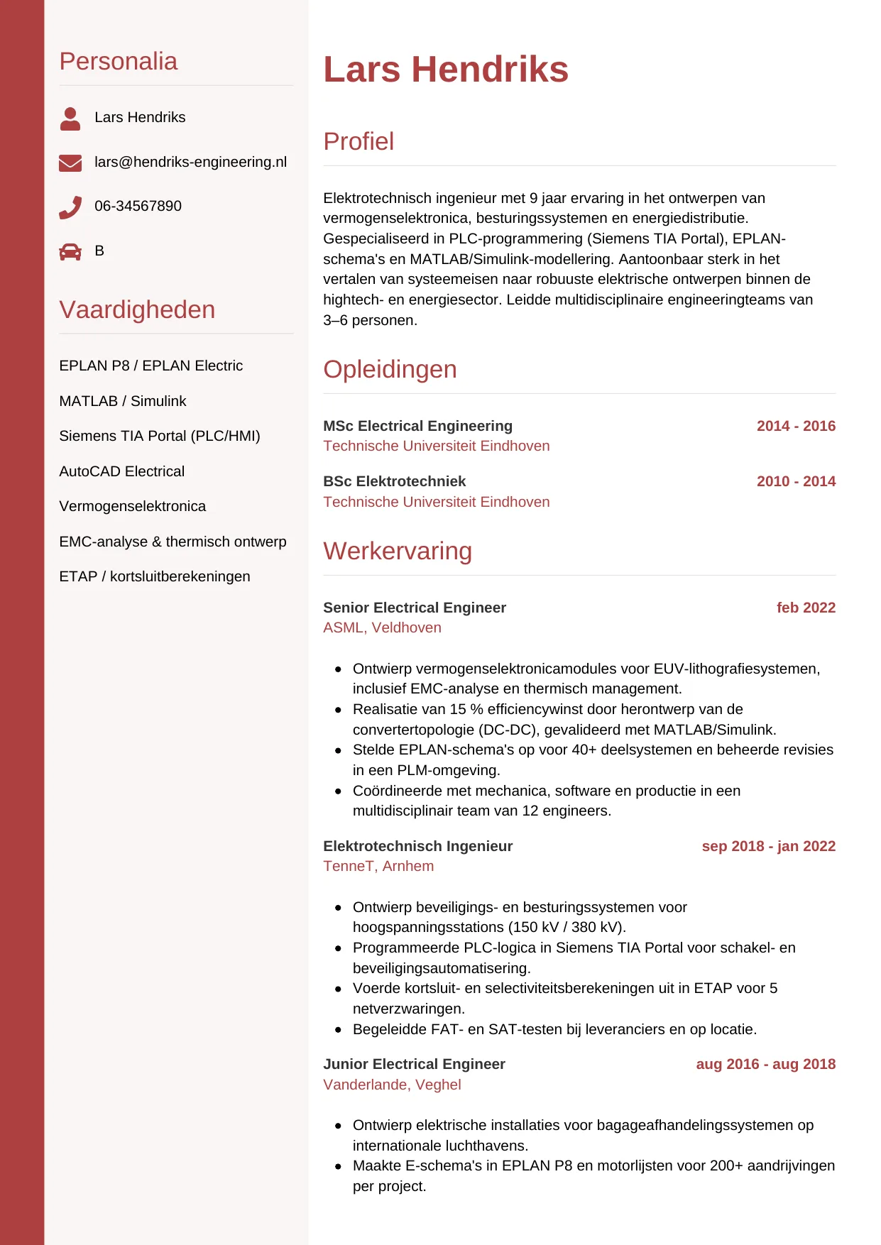 CV Verticaal voor elektrotechnisch ingenieur