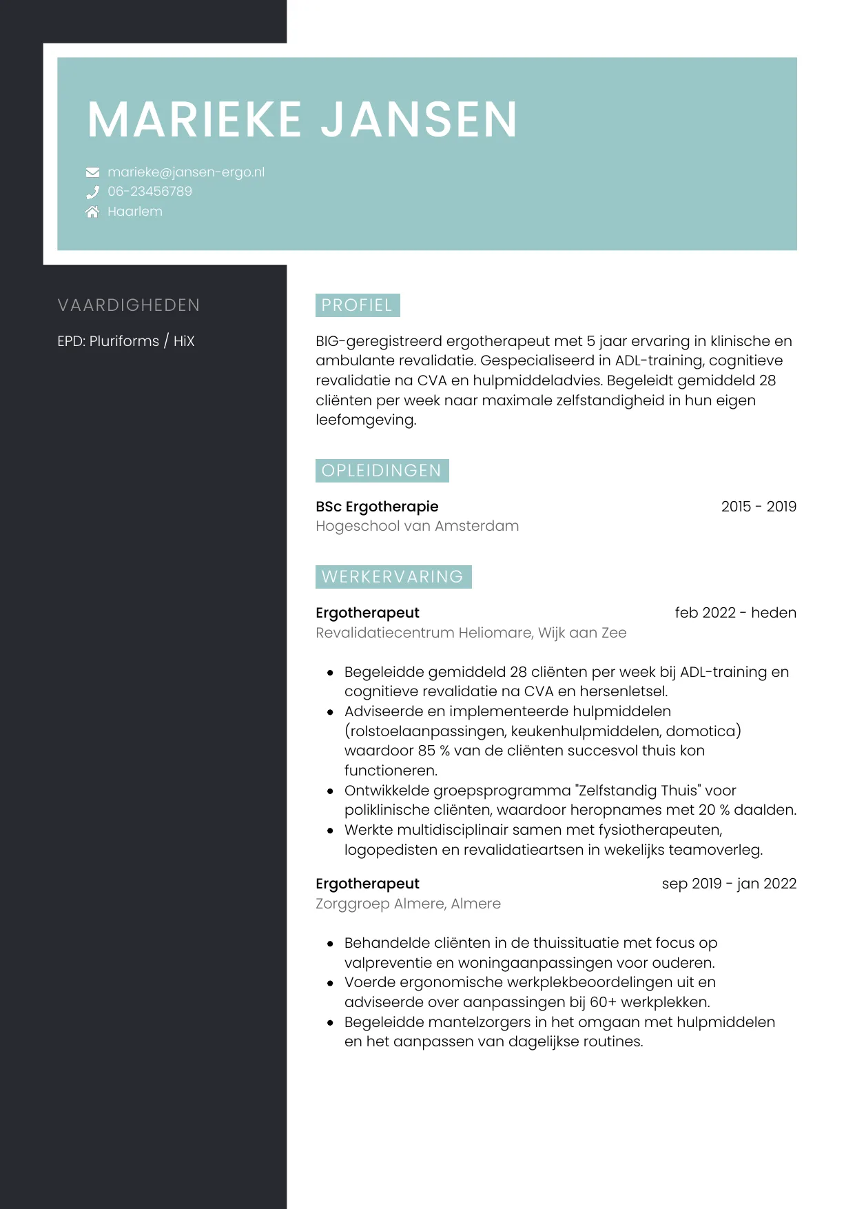 CV Elegant voor ergotherapeut