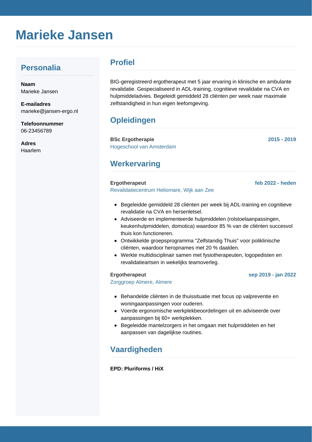 CV Horizontaal voor ergotherapeut