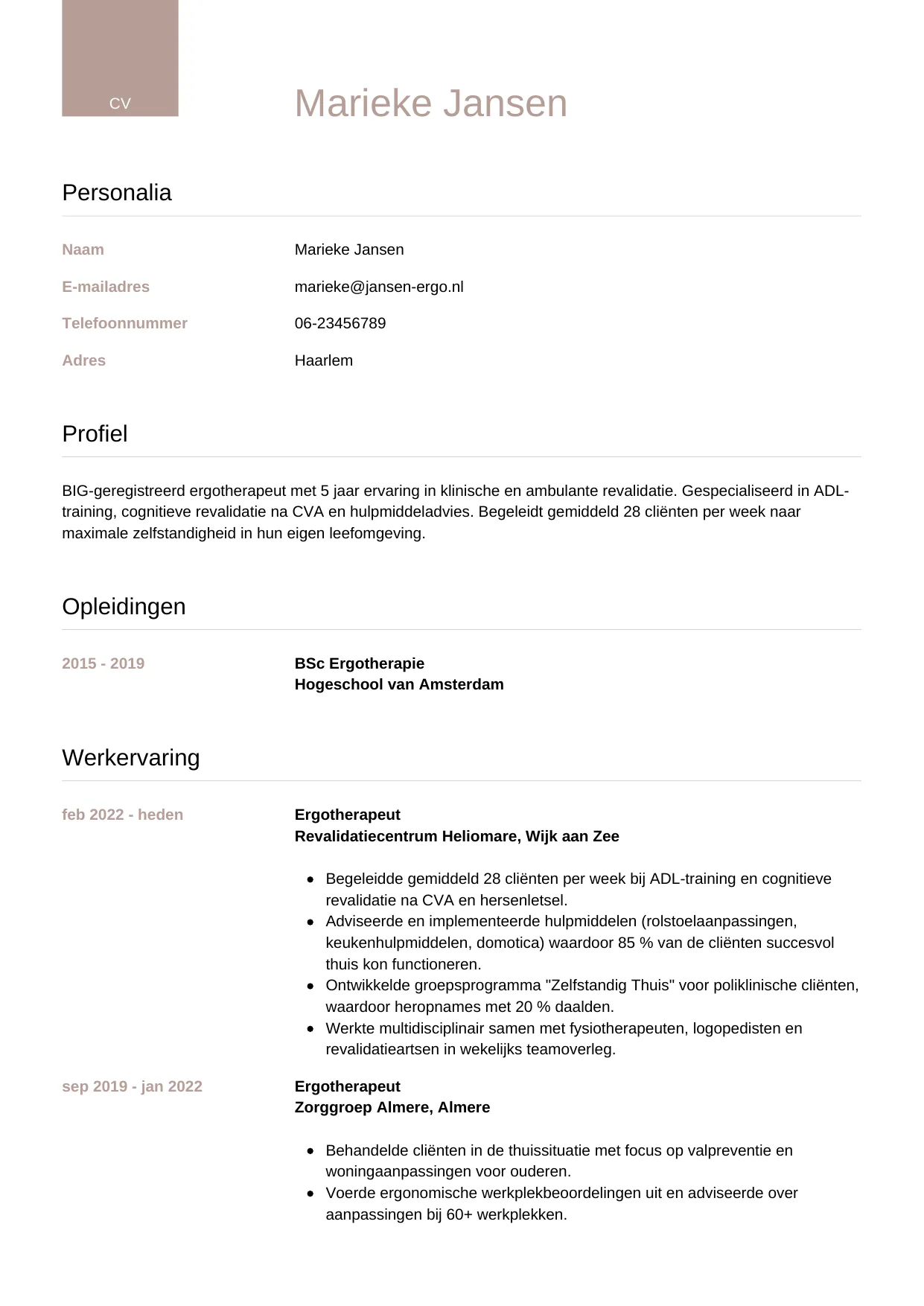 CV Luxe voor ergotherapeut