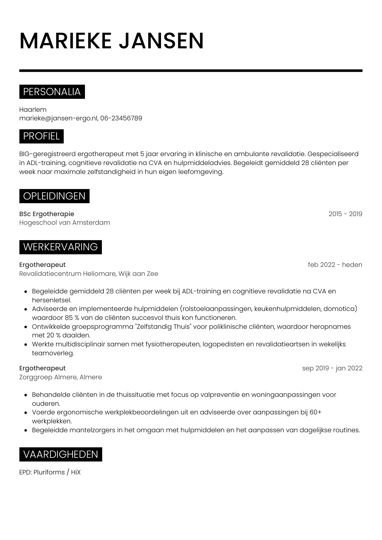 CV Metro voor ergotherapeut