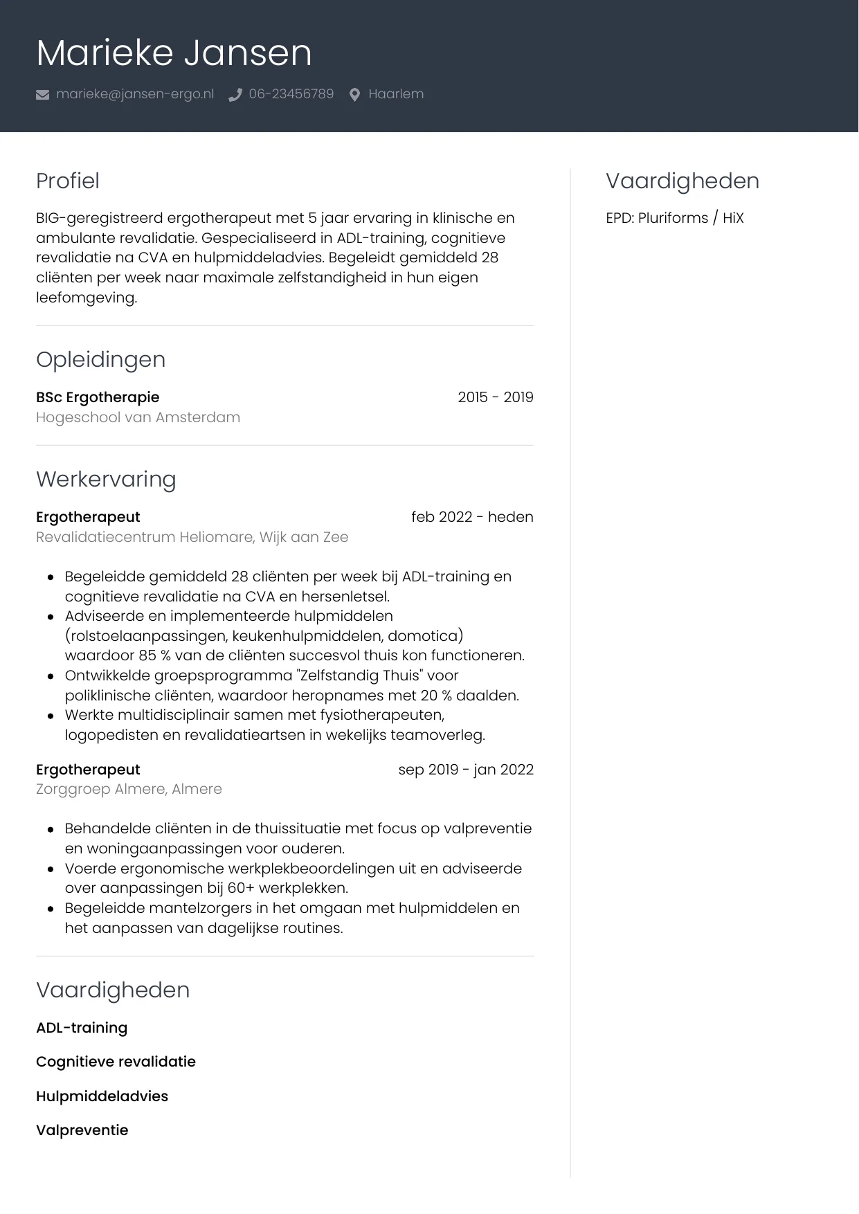 CV Professioneel voor ergotherapeut
