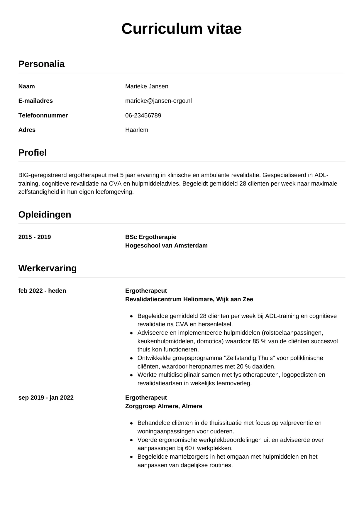 CV Simpel voor ergotherapeut