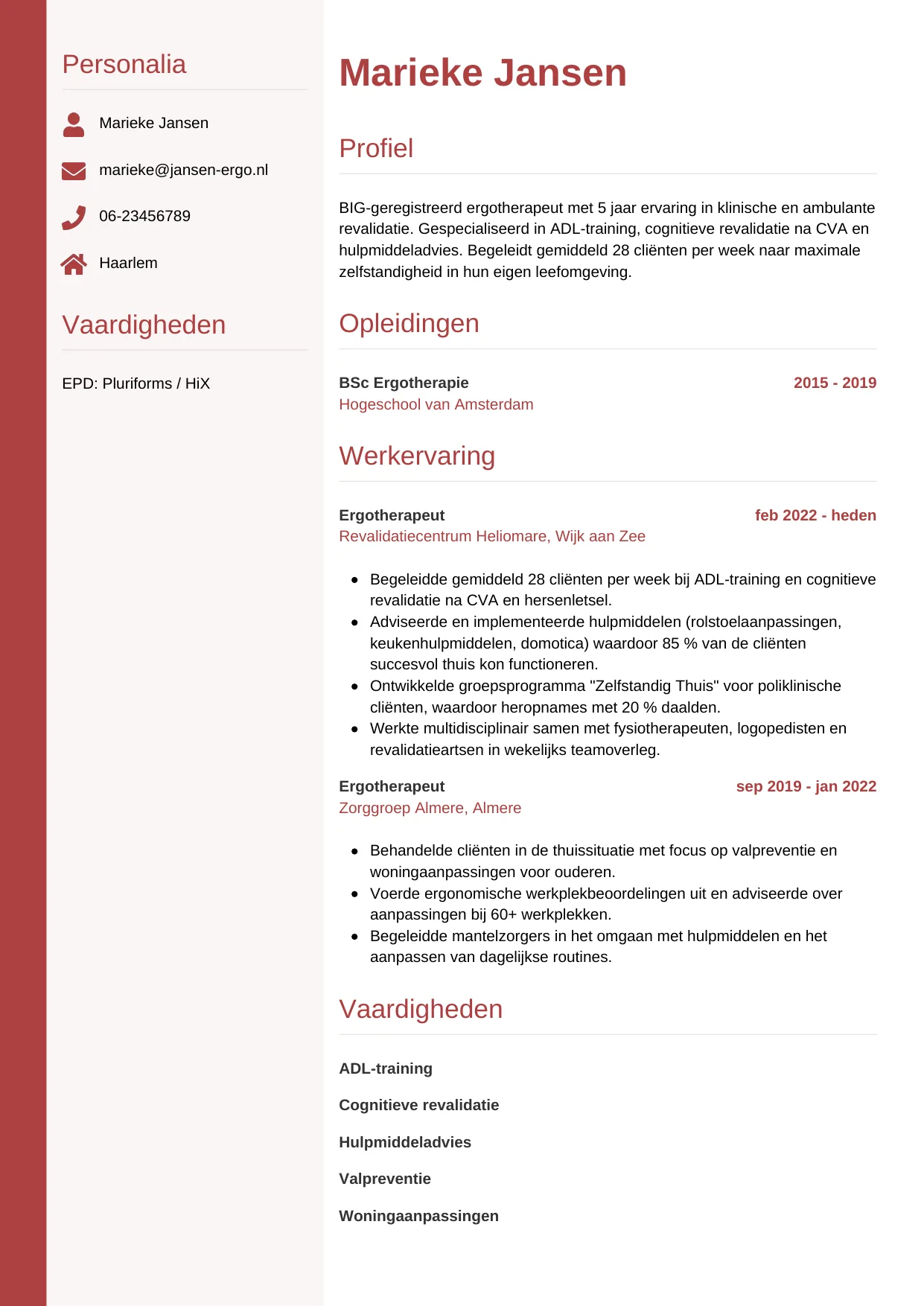 CV Verticaal voor ergotherapeut