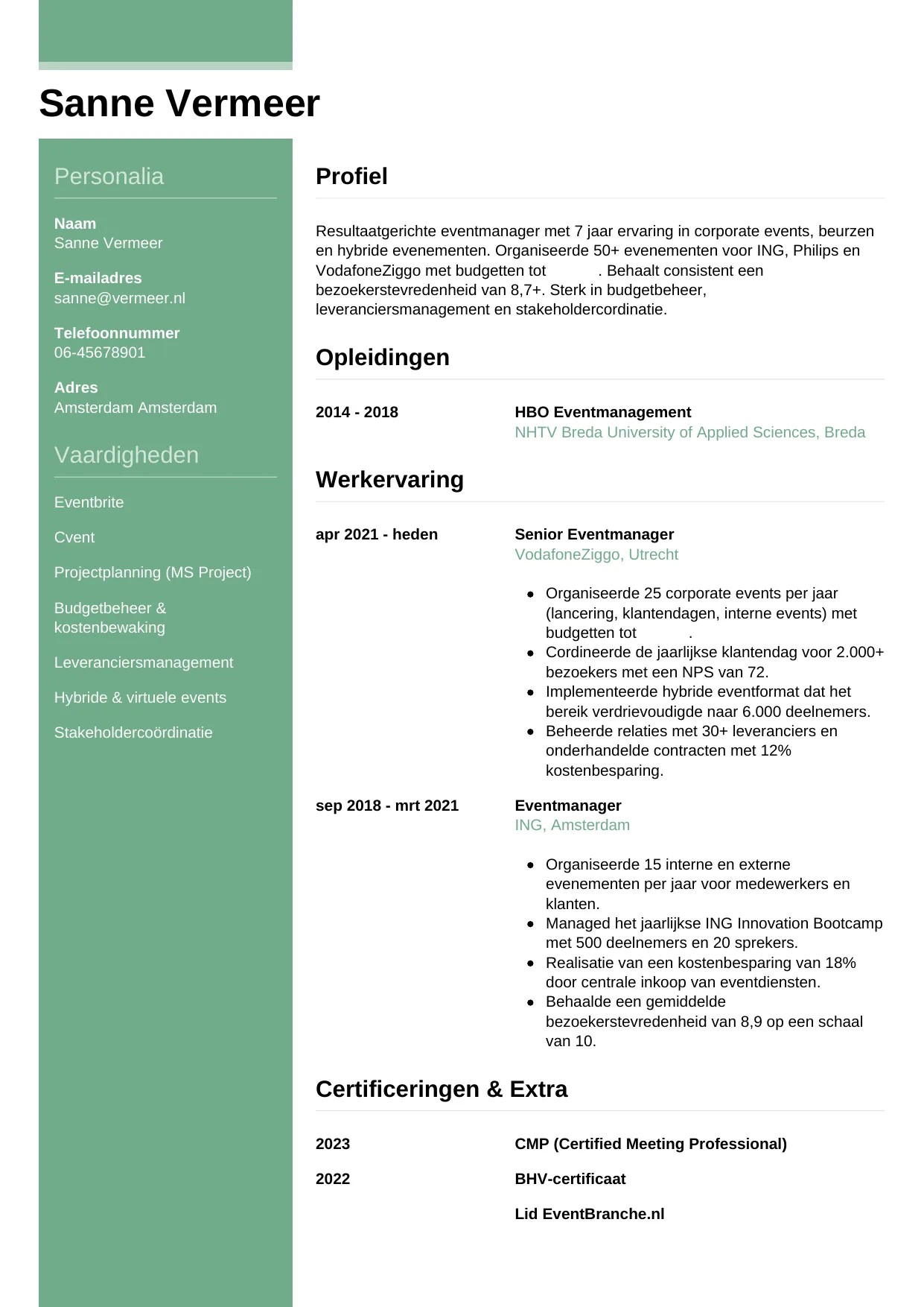 CV Casual voor eventmanager