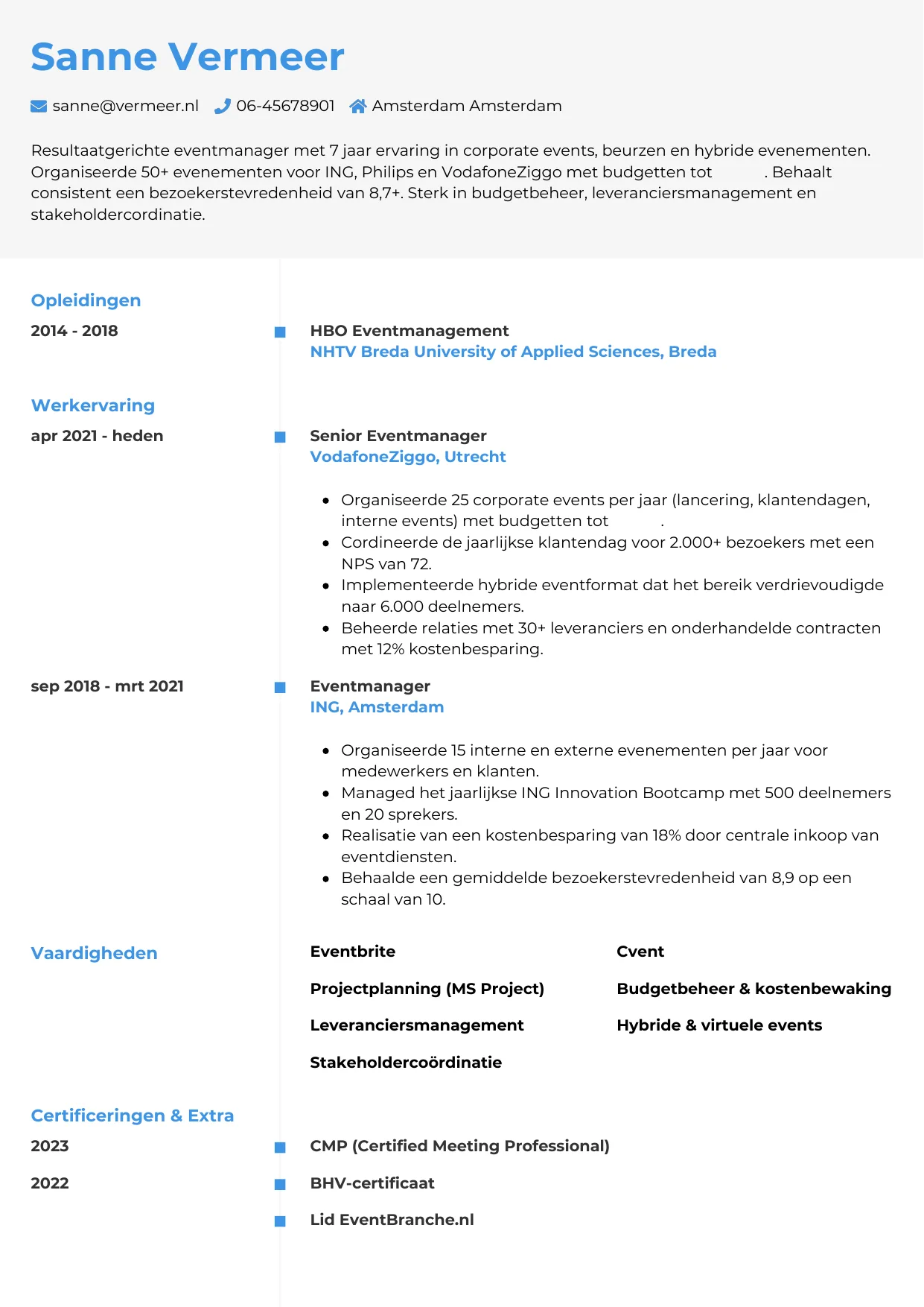 CV Chrono voor eventmanager