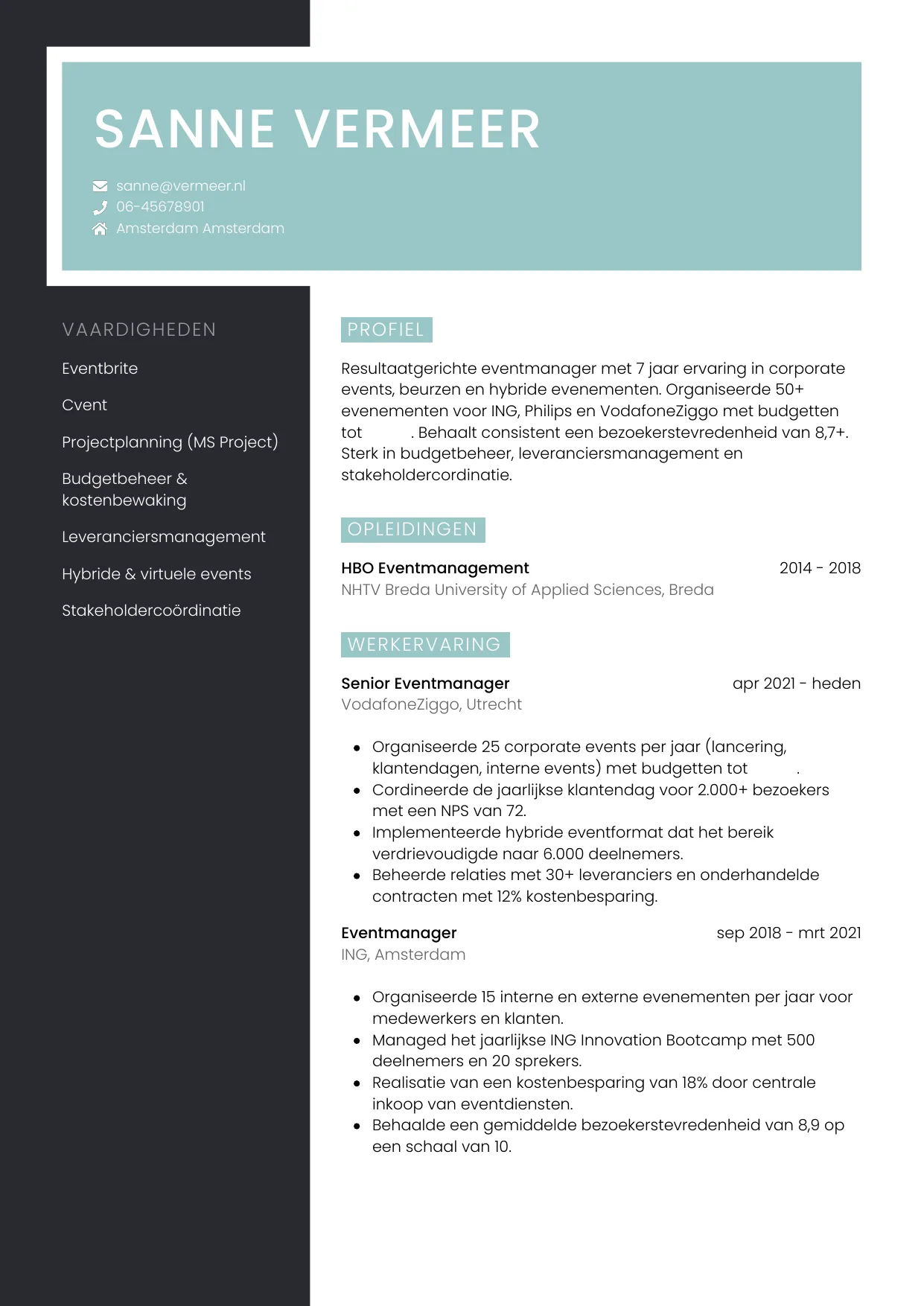 CV Elegant voor eventmanager