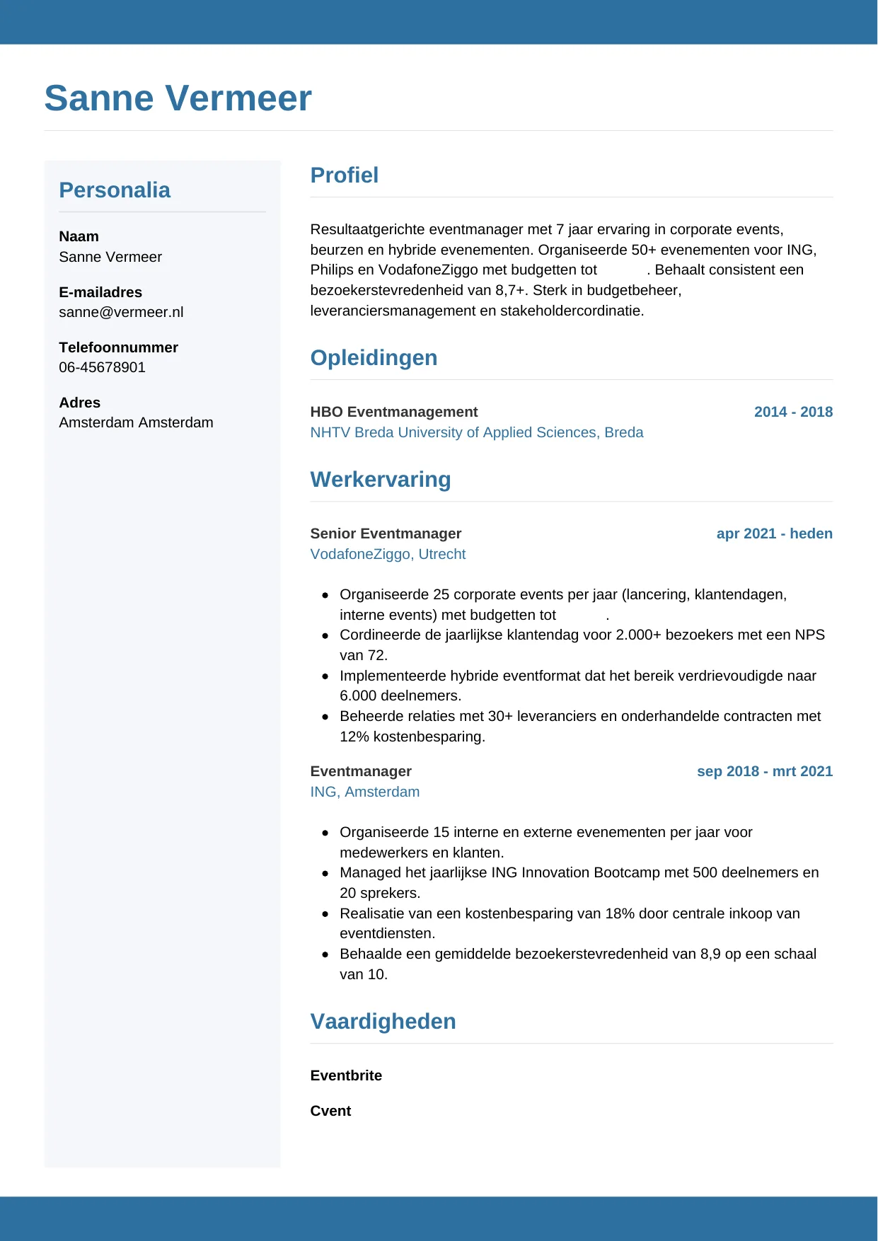 CV Horizontaal voor eventmanager