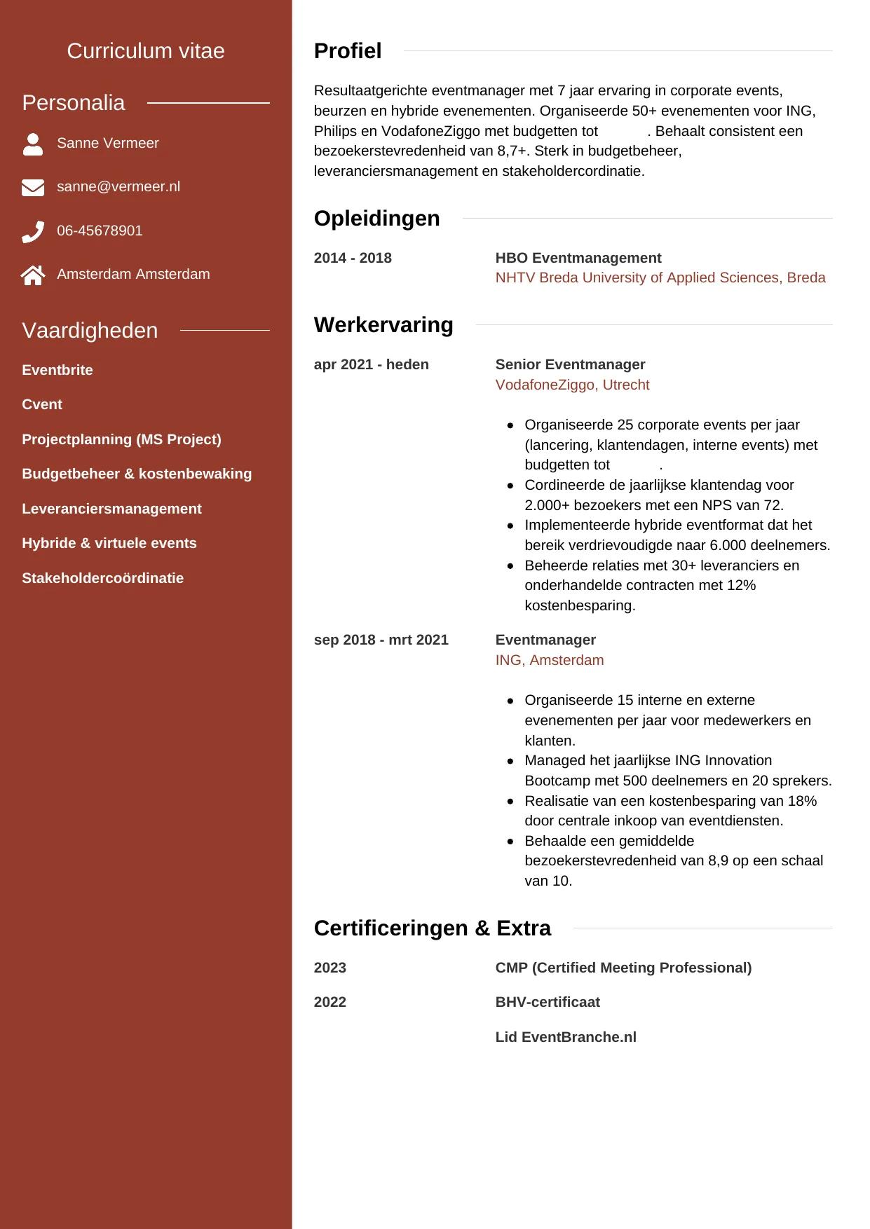 CV Modern voor eventmanager