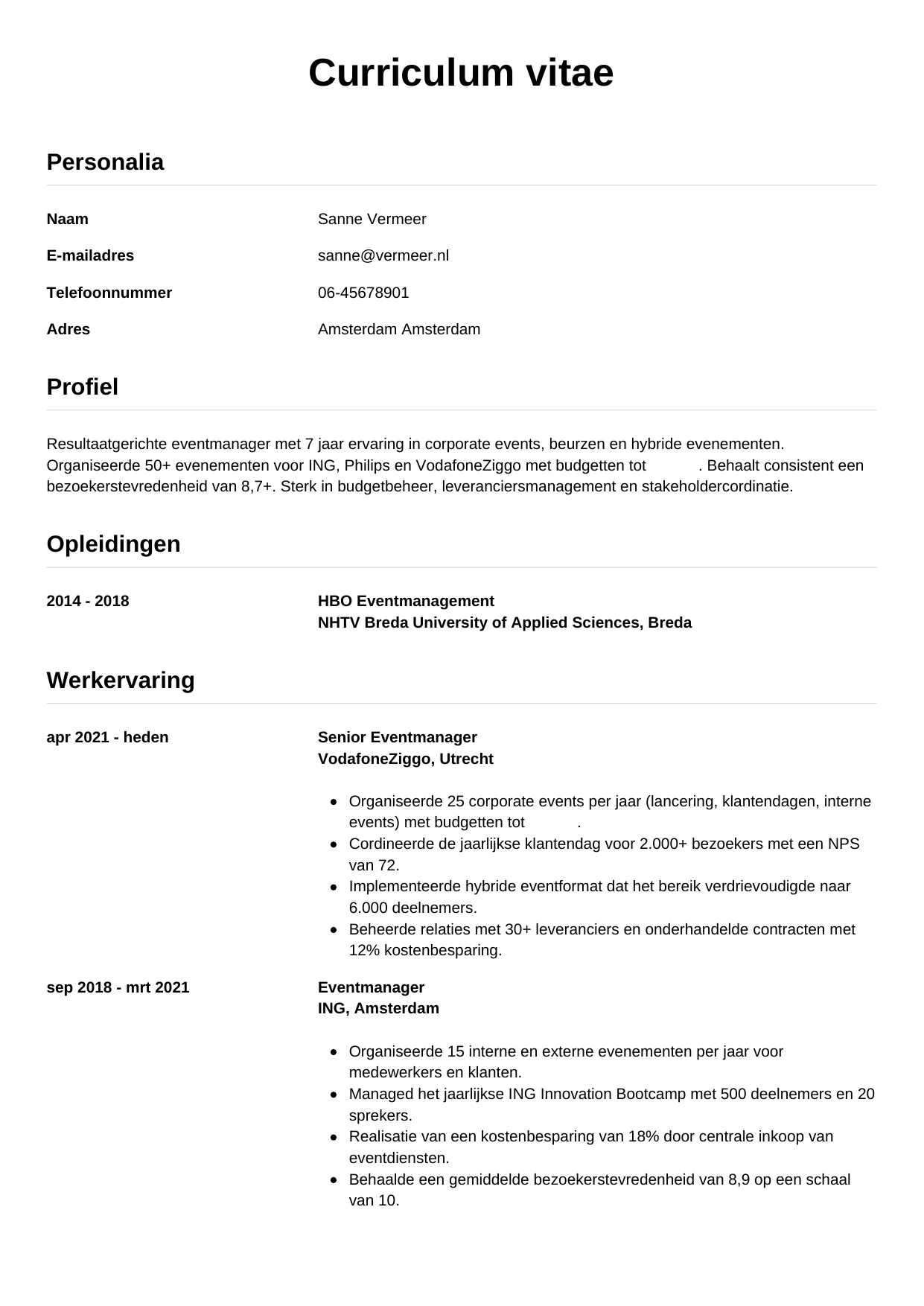 CV Simpel voor eventmanager