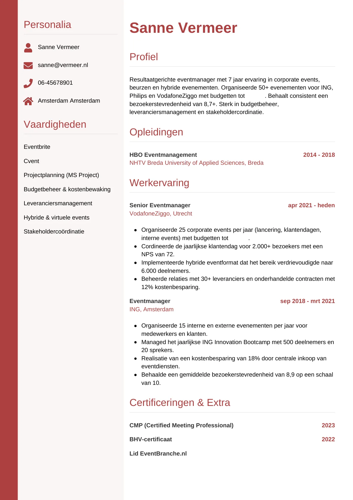 CV Verticaal voor eventmanager